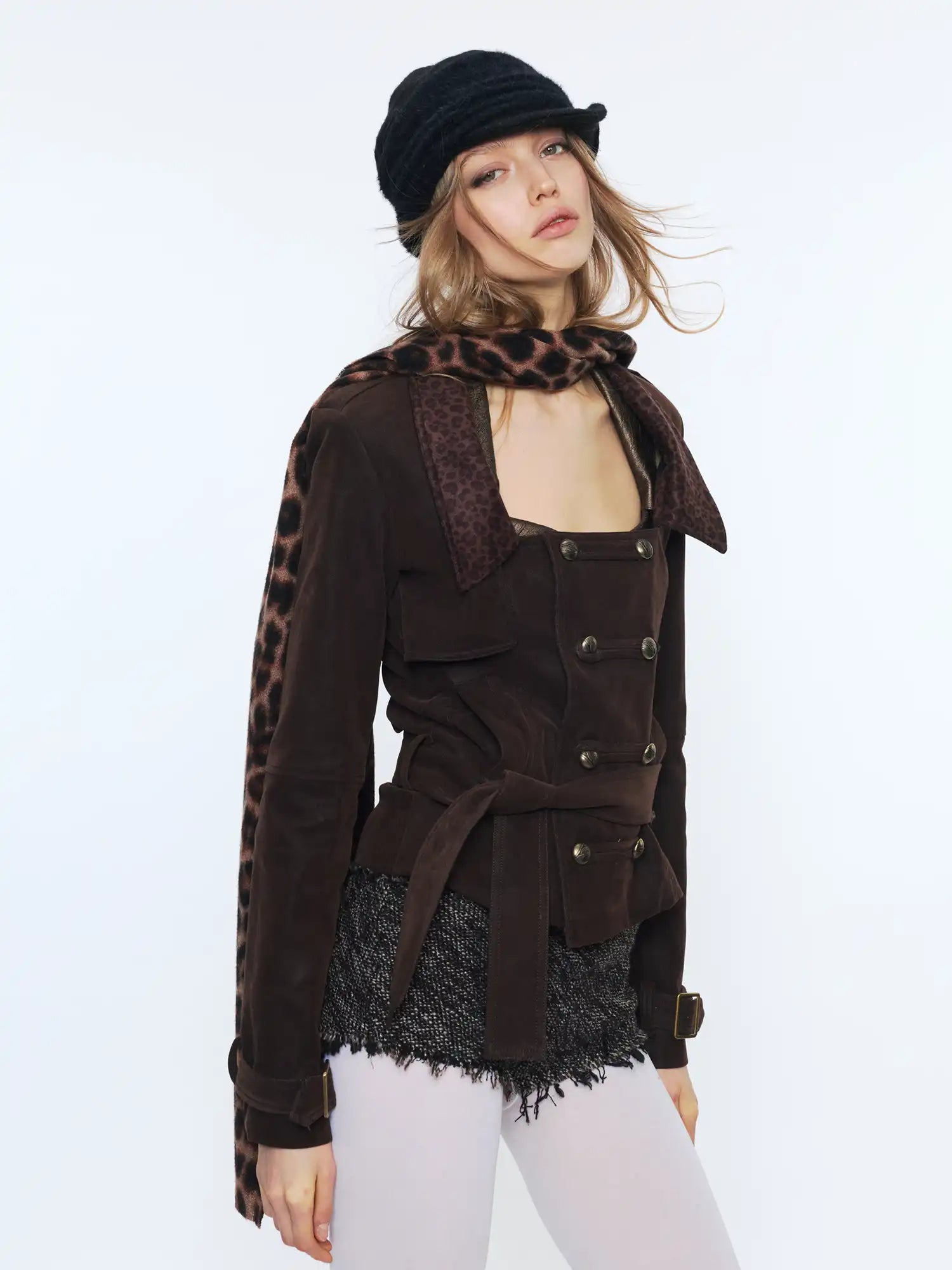 2th Desire Leopard Lapel Cropped Suede Blazer | Canton Collective