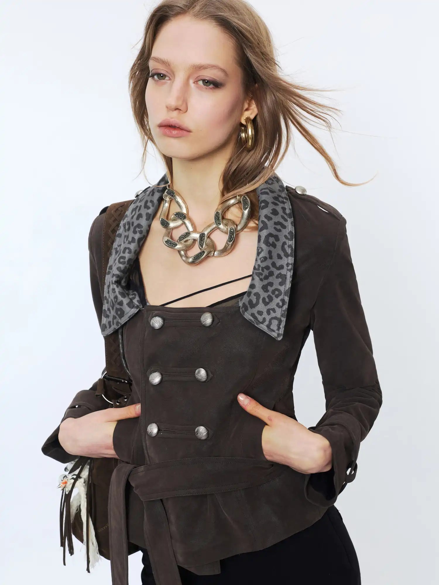 2th Desire Leopard Lapel Cropped Suede Blazer | Canton Collective