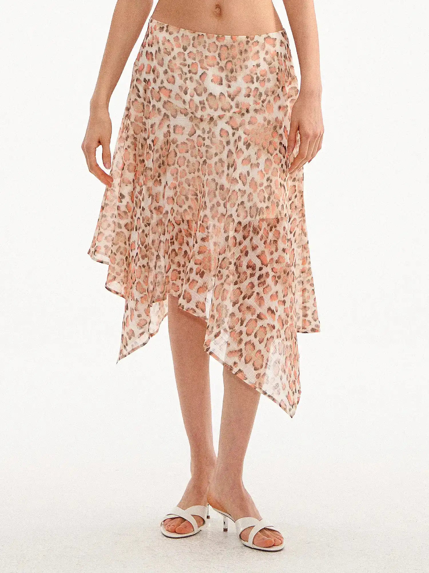 Muse Naps Leopard Print Asymmetric Sheer Midi Skirt | Canton Collective