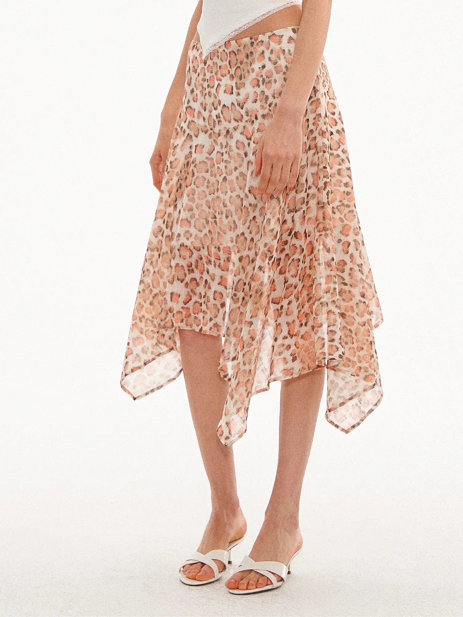 Muse Naps Leopard Print Asymmetric Sheer Midi Skirt | Canton Collective