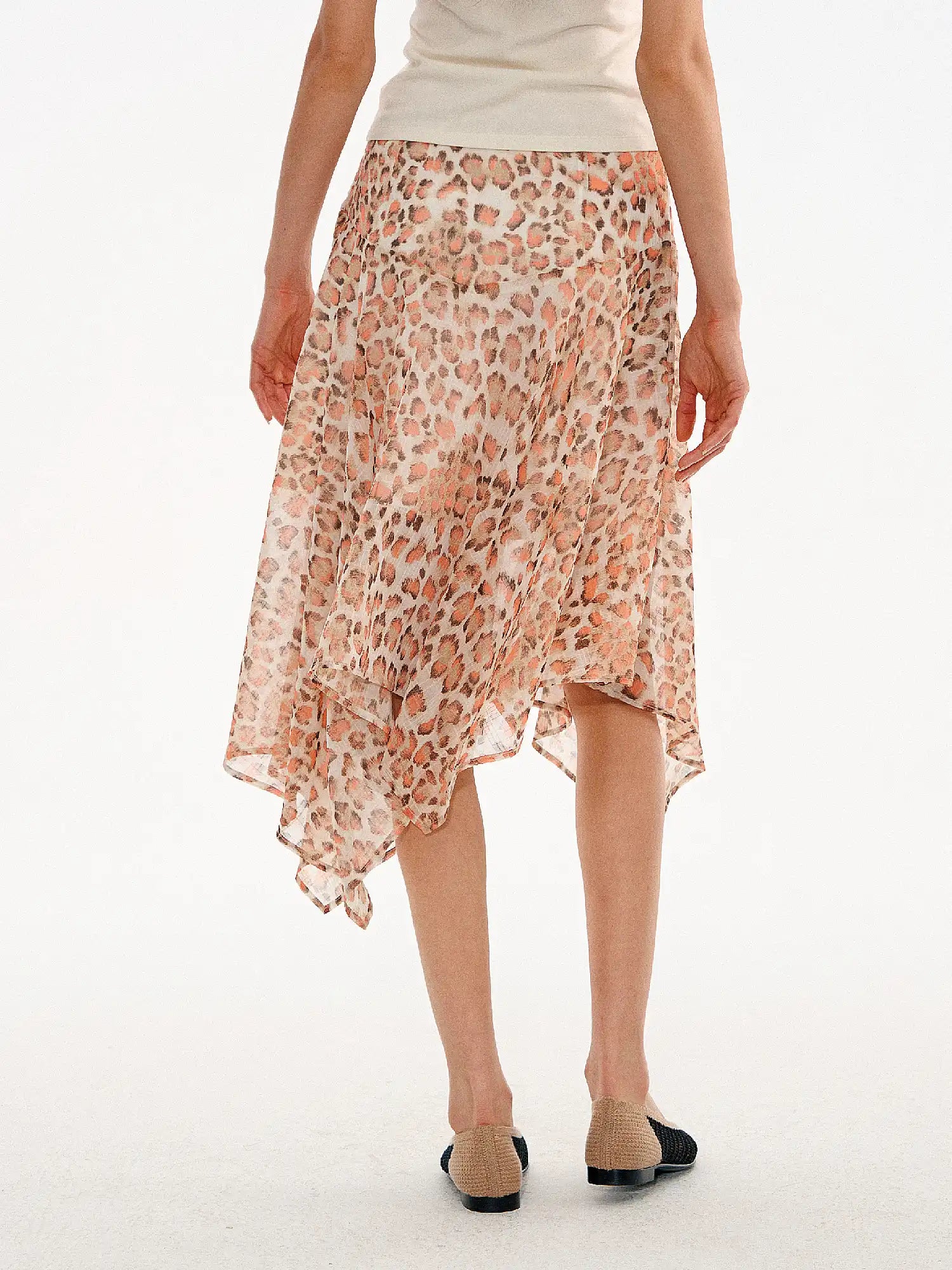 Muse Naps Leopard Print Asymmetric Sheer Midi Skirt | Canton Collective