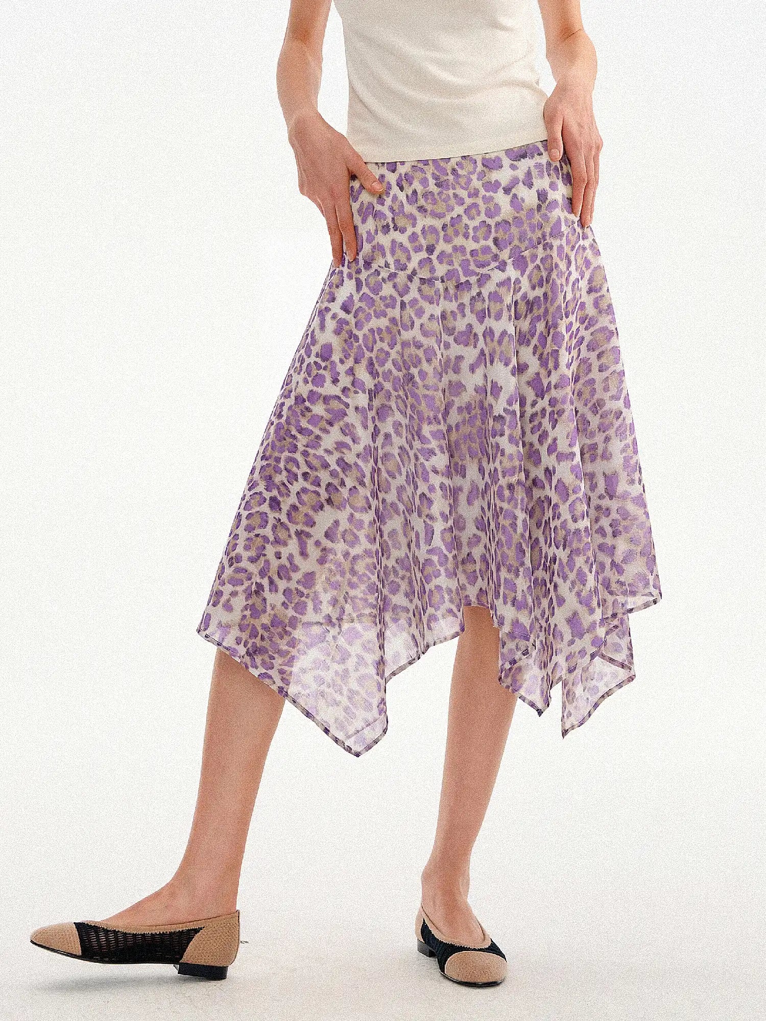 Muse Naps Leopard Print Asymmetric Sheer Midi Skirt | Canton Collective