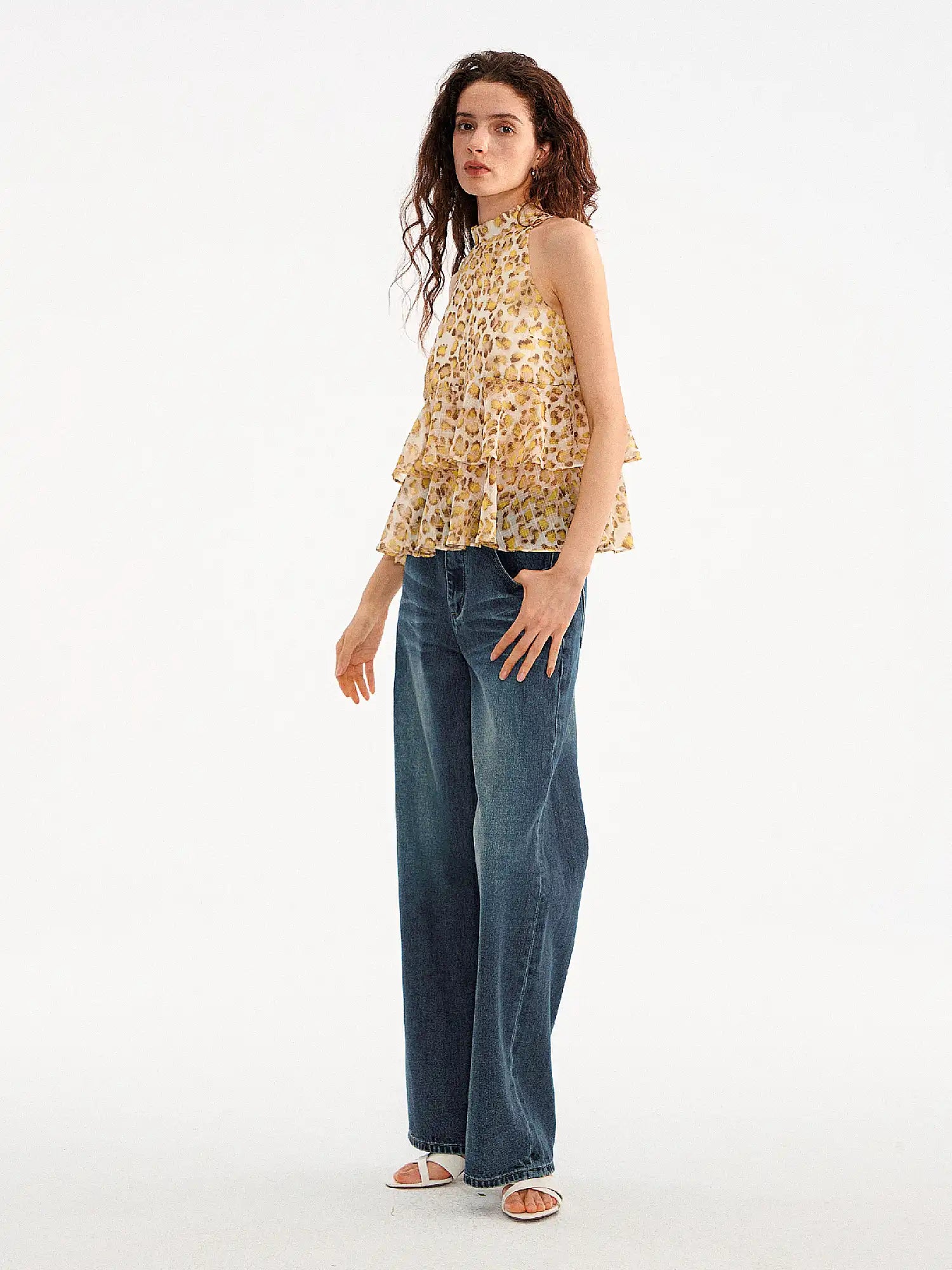 Muse Naps Leopard Print Tiered Ruffle Halter Top | Canton Collective