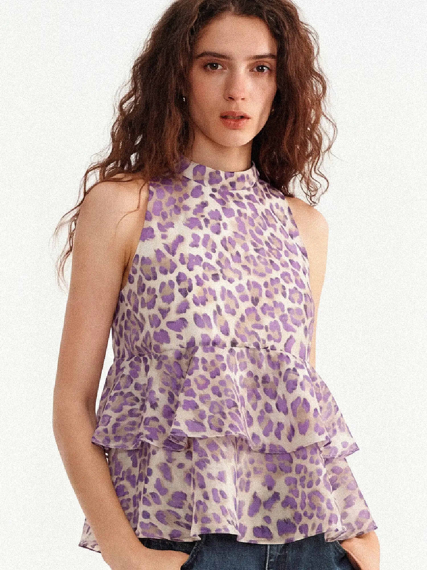 Muse Naps Leopard Print Tiered Ruffle Halter Top | Canton Collective