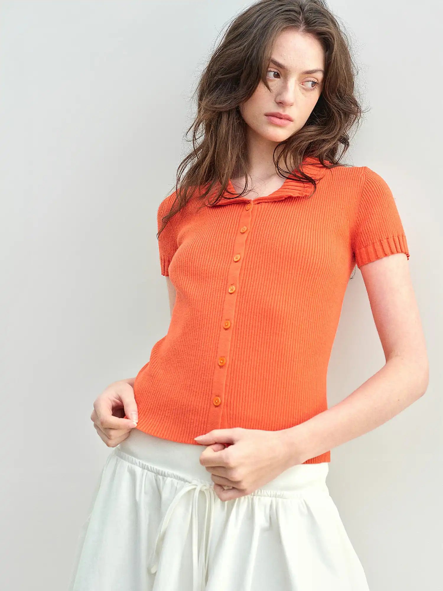 Muse Naps Linen Blend Button Front Ribbed Knit Top | Canton Collective