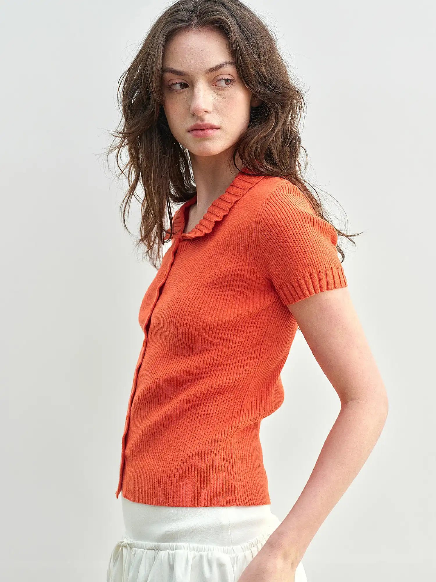 Muse Naps Linen Blend Button Front Ribbed Knit Top | Canton Collective