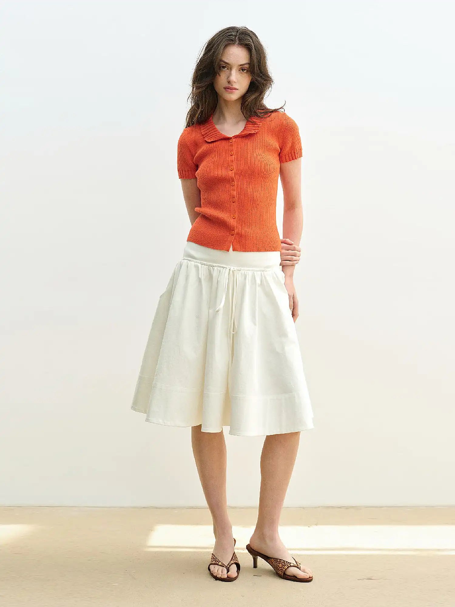 Muse Naps Linen Blend Button Front Ribbed Knit Top | Canton Collective