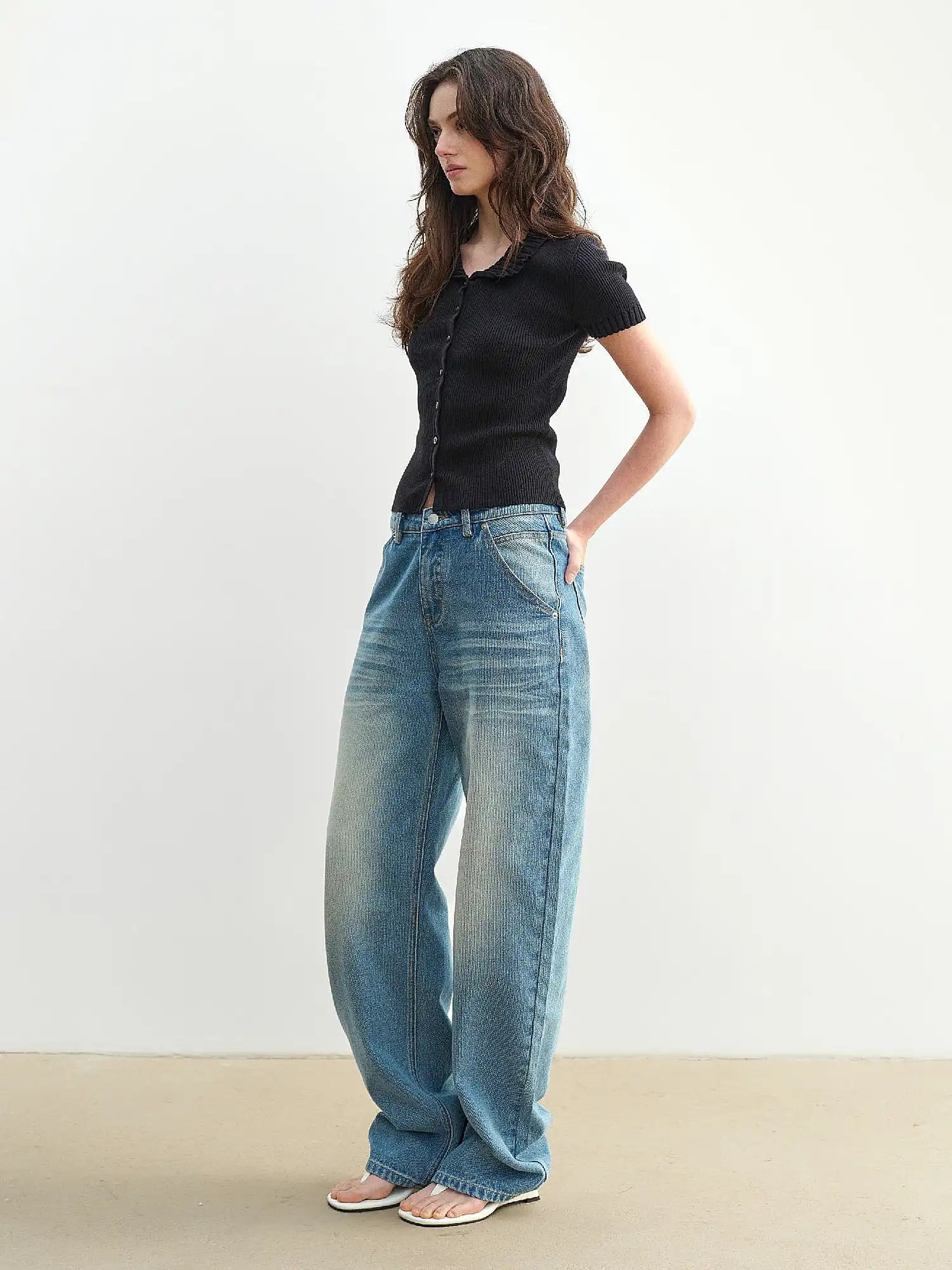 Muse Naps Linen Blend Button Front Ribbed Knit Top | Canton Collective