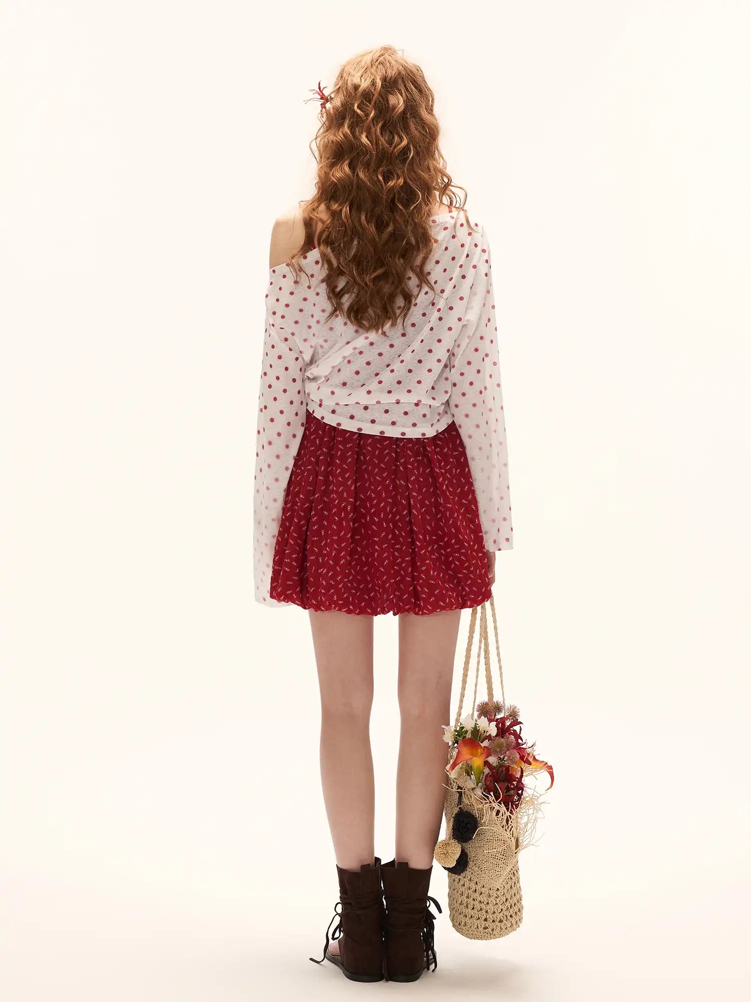 MAMC Long Sleeve Flower Button Polka Dot Sheer Top | Canton Collective
