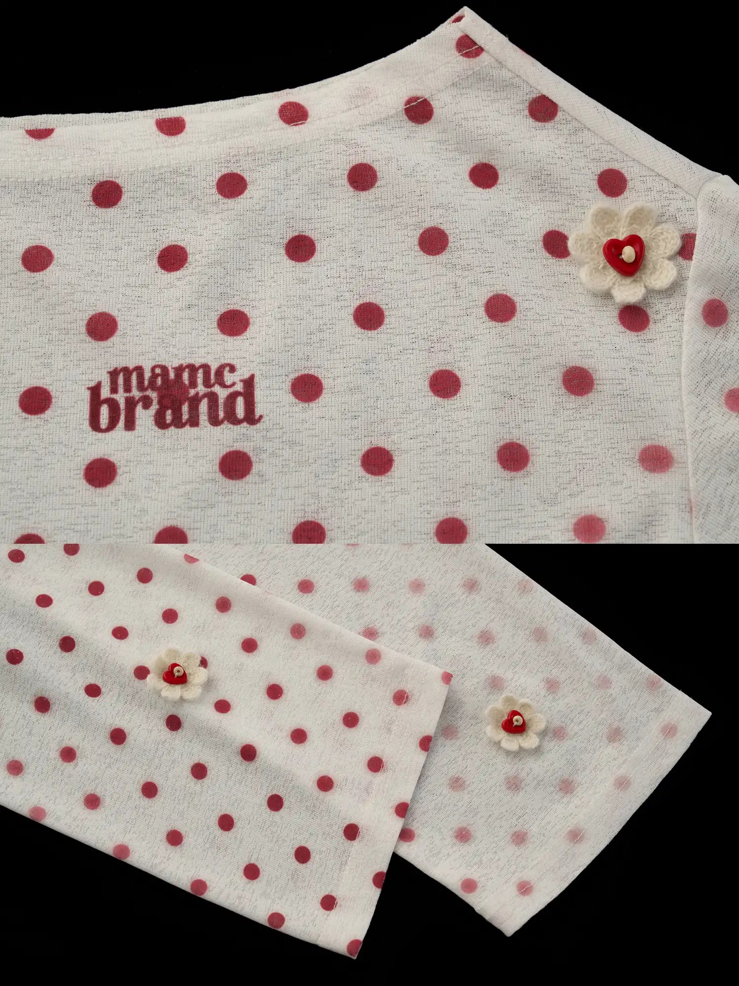 MAMC Long Sleeve Flower Button Polka Dot Sheer Top | Canton Collective