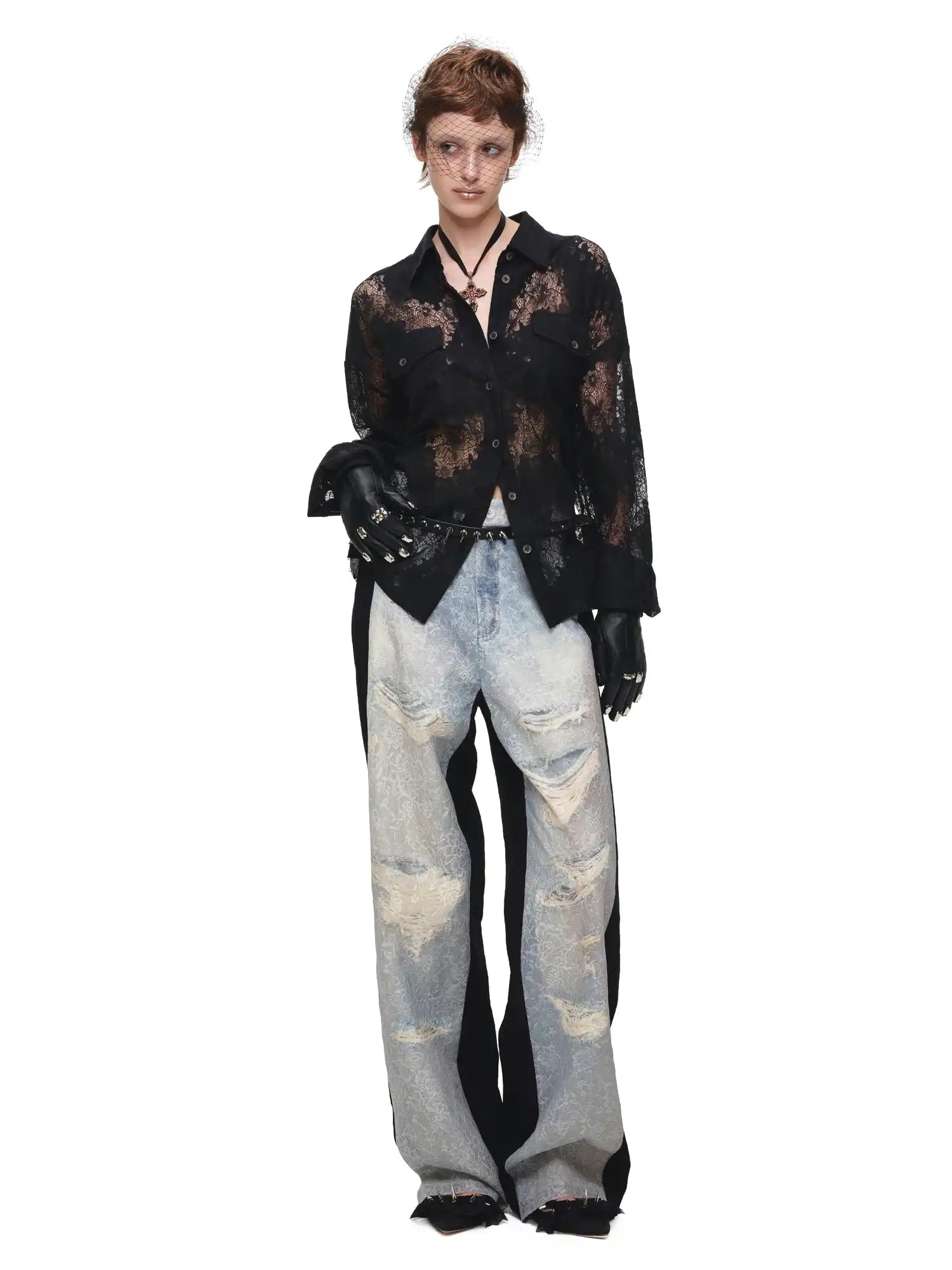 1Jinn Studio Long Sleeve Sheer Floral Lace Shirt | Canton Collective