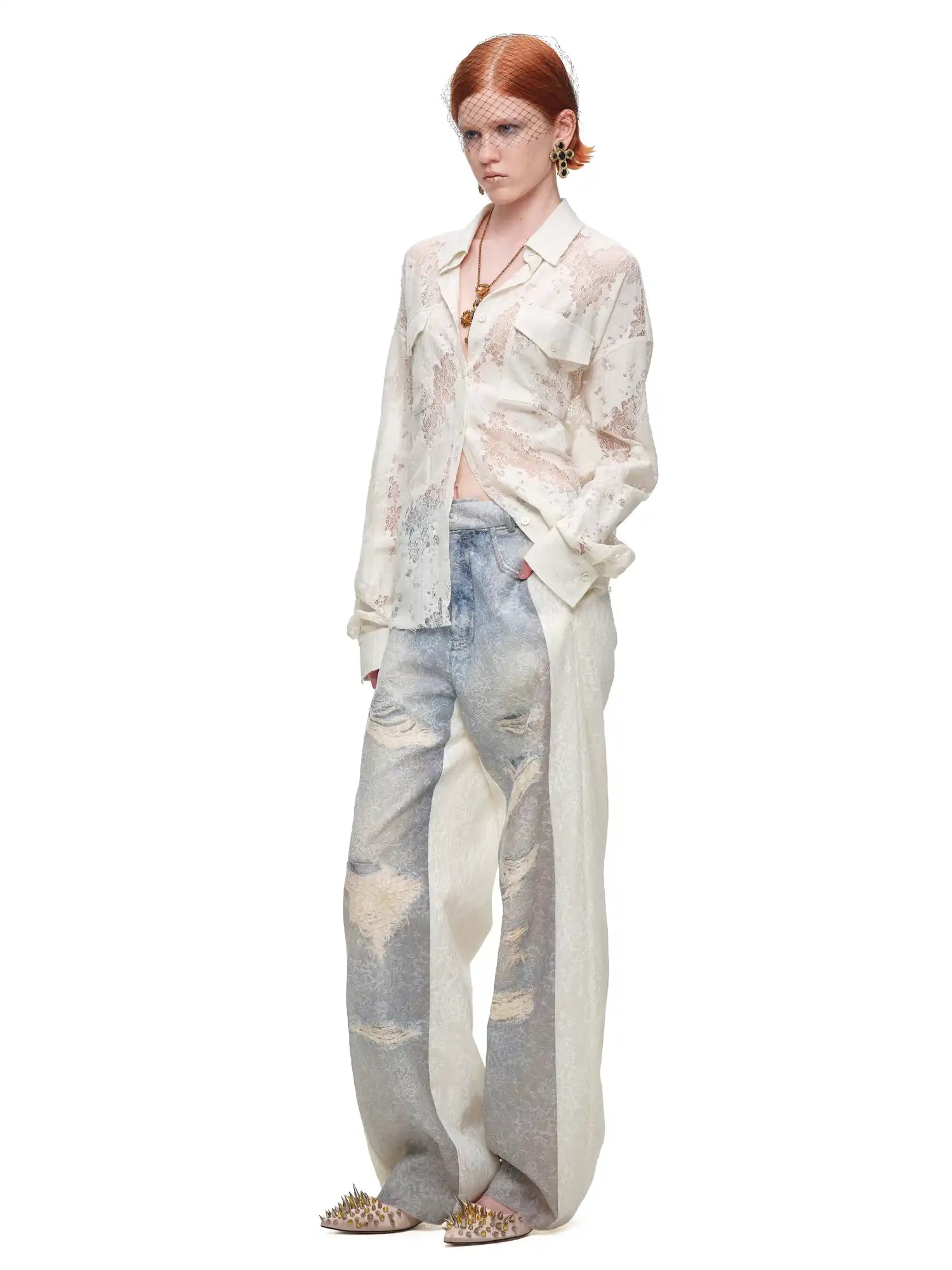 1Jinn Studio Long Sleeve Sheer Floral Lace Shirt | Canton Collective