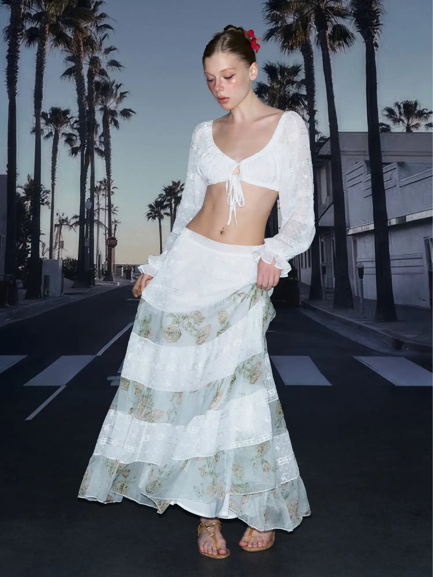 Deleteex Long Sleeve Tie Front Vacation Crop Top | Canton Collective