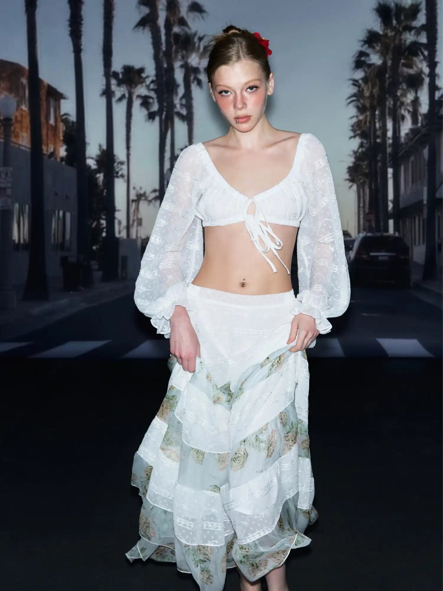 Deleteex Long Sleeve Tie Front Vacation Crop Top | Canton Collective