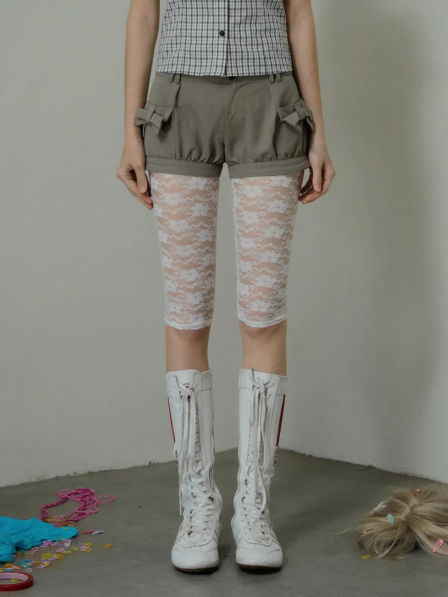 Deleteex Low-Rise Bow Tie Cargo Bubble Shorts | Canton Collective
