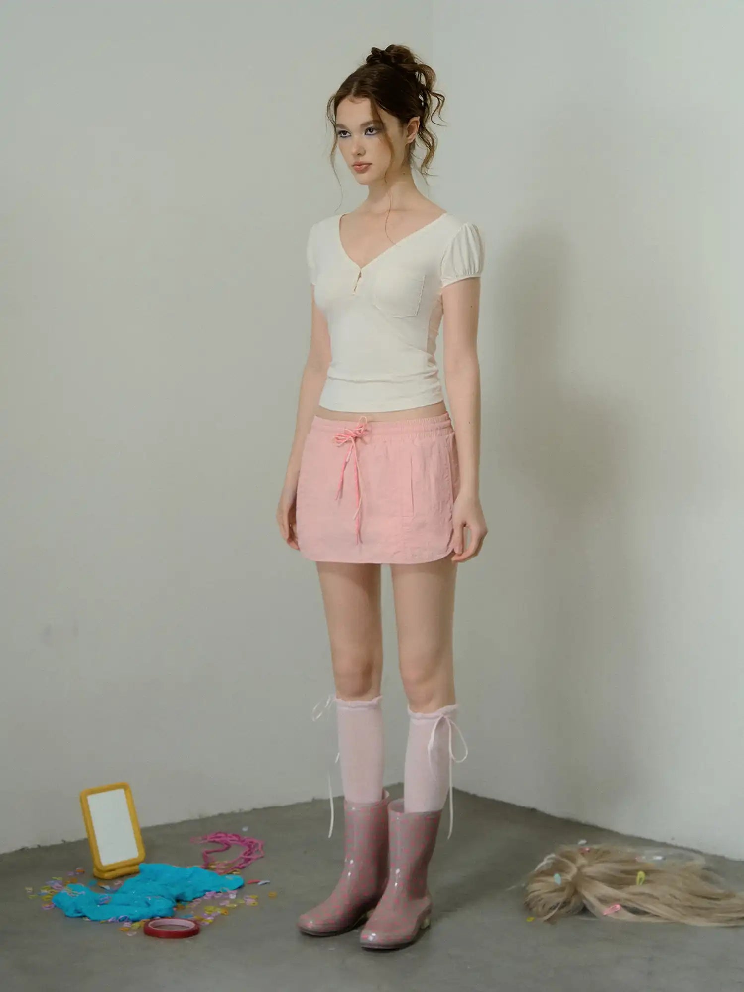 Deleteex Low-Rise Drawstring Nylon Mini Cargo Skirt | Canton Collective