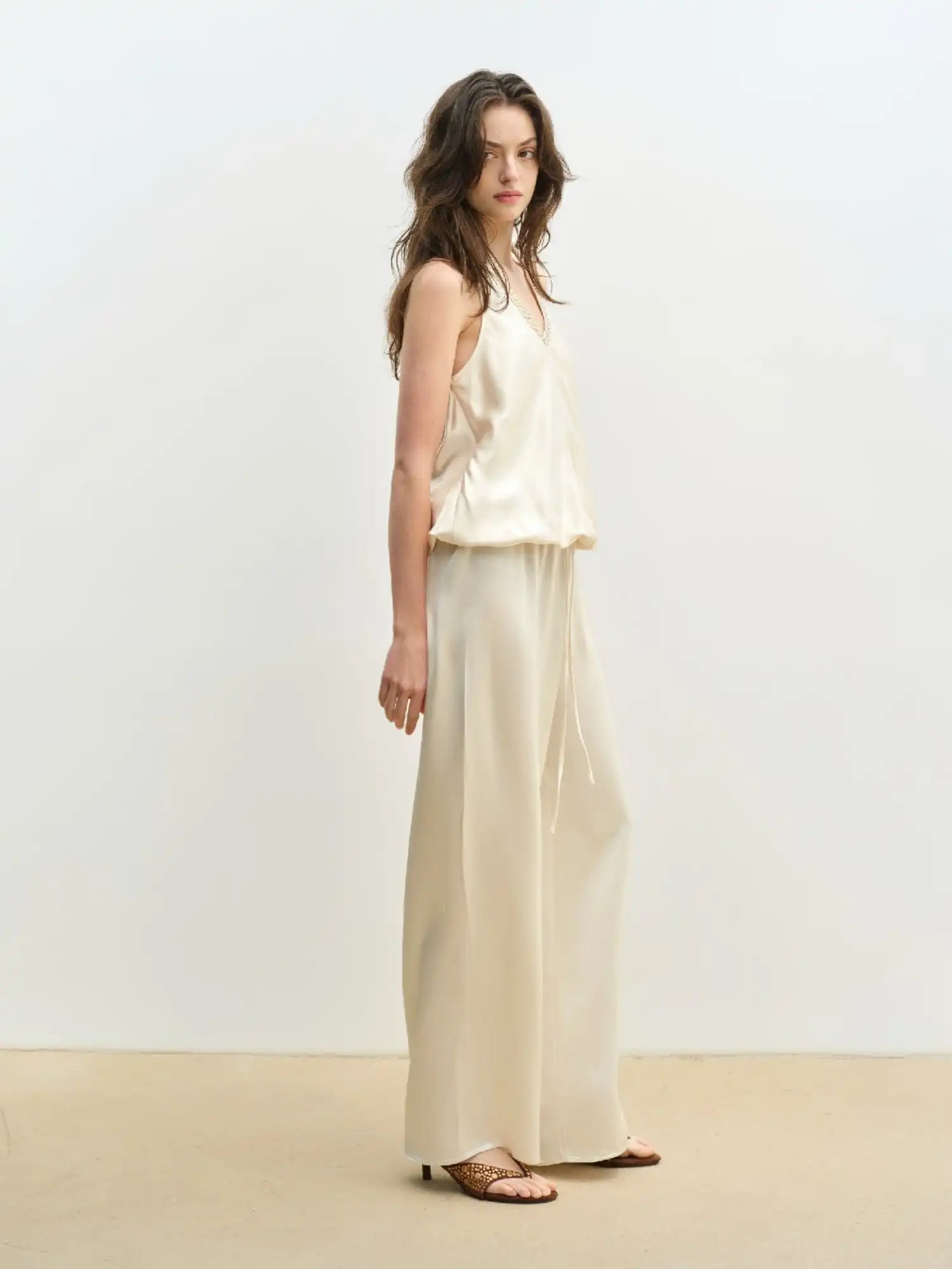 Muse Naps Low Rise Satin Wide Leg Drawstring Pants | Canton Collective
