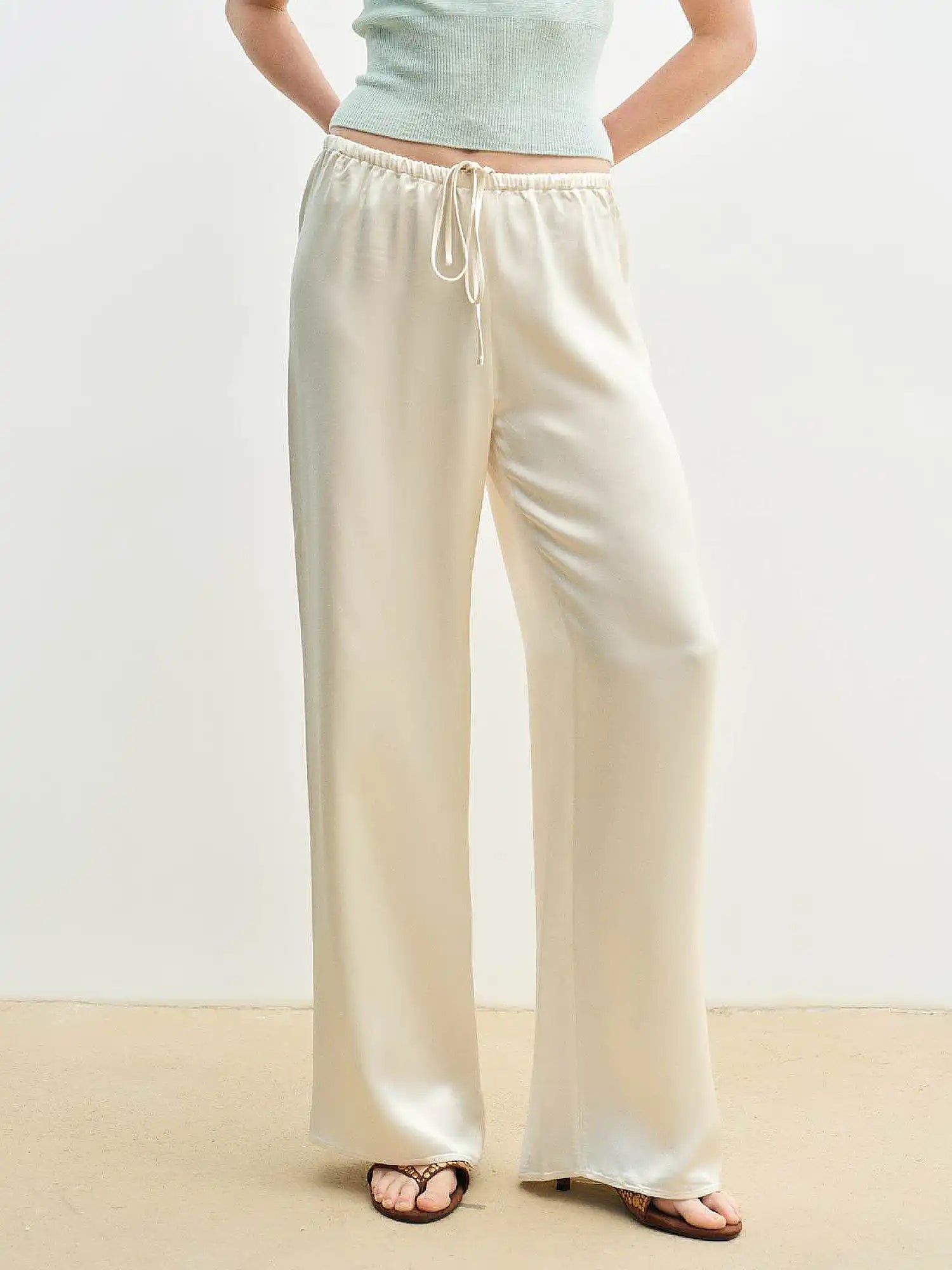 Muse Naps Low Rise Satin Wide Leg Drawstring Pants | Canton Collective