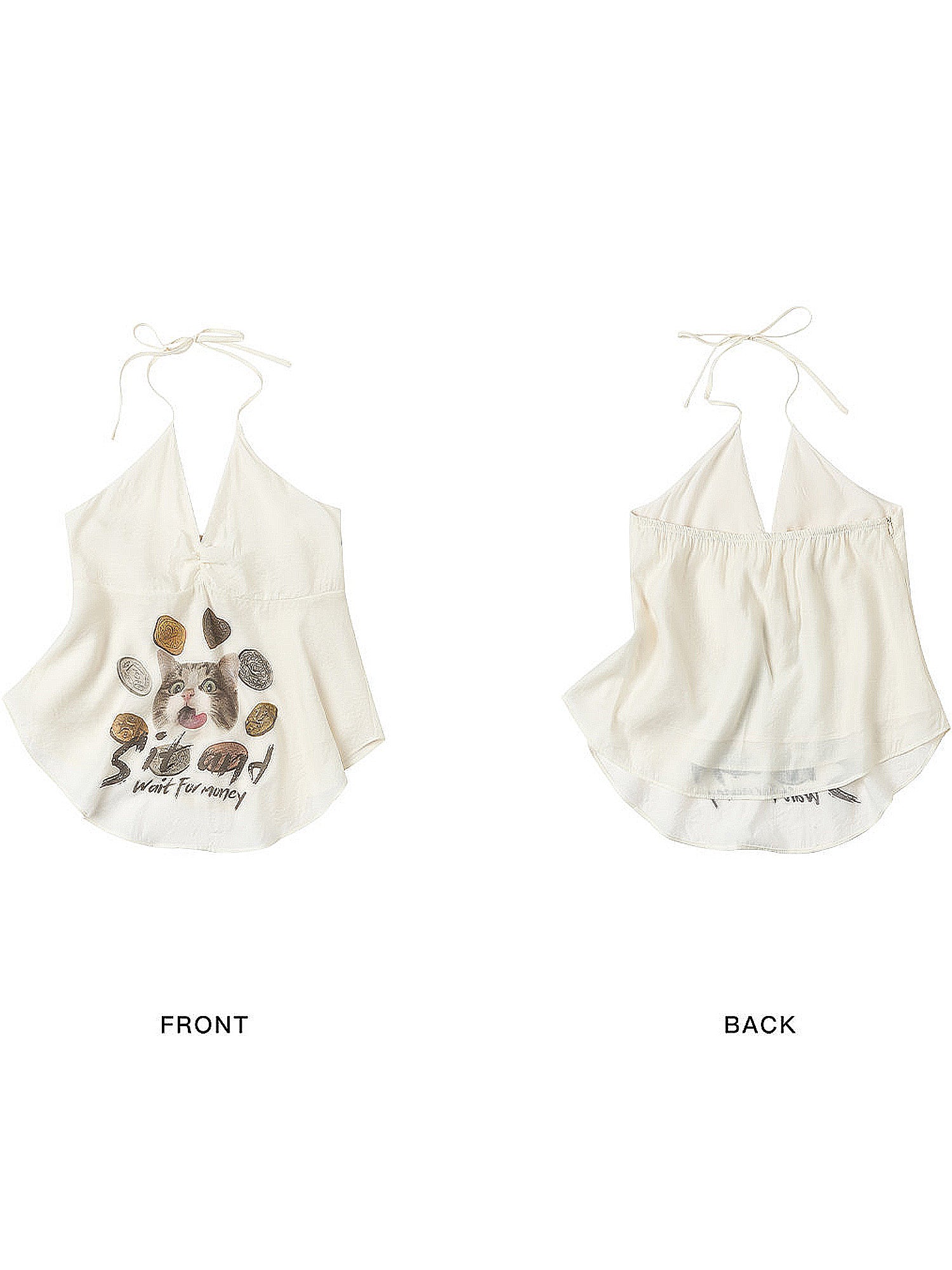 Outtheblue Lucky Cat Graphic Backless Halter Top | Canton Collective