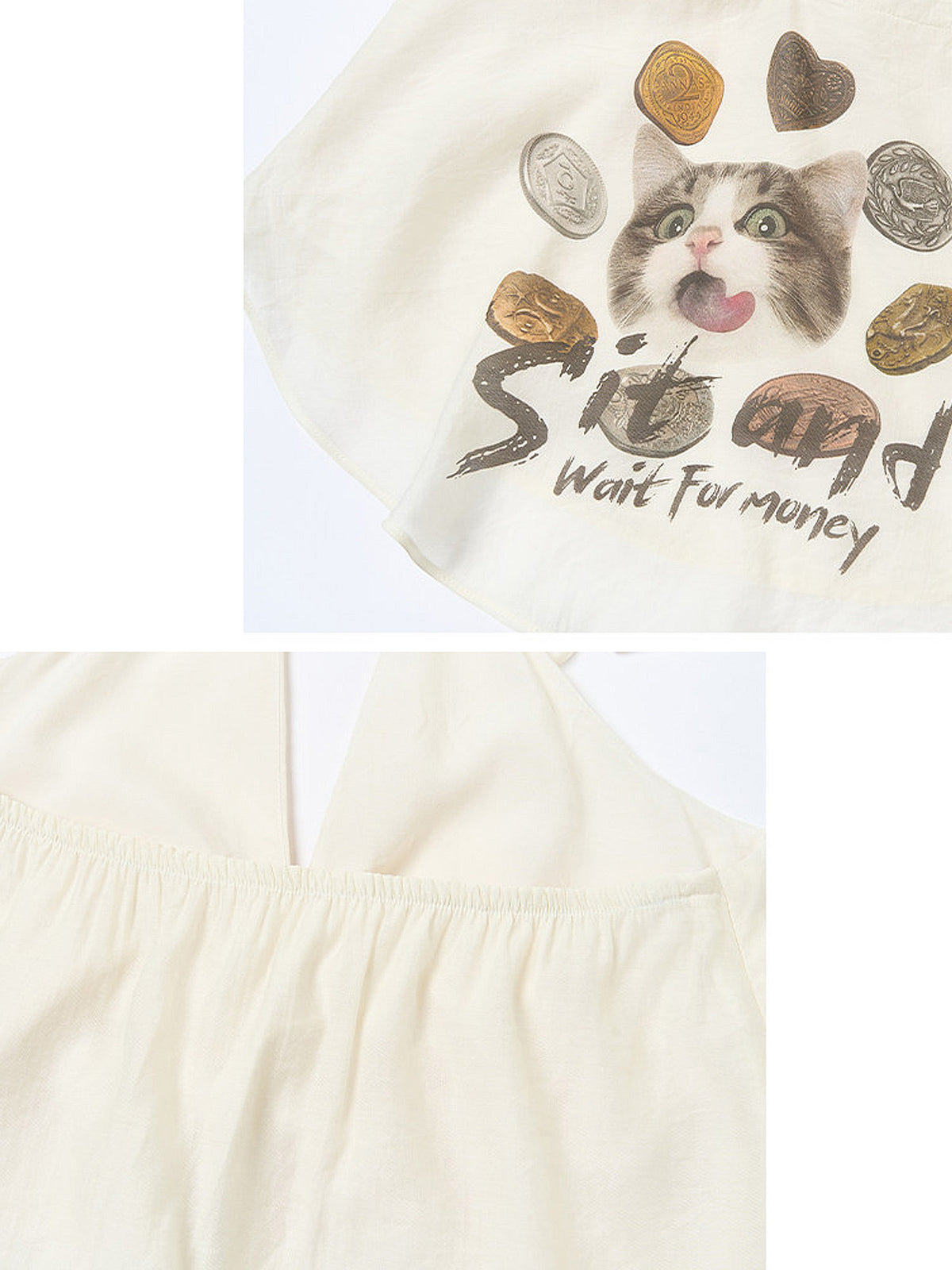 Outtheblue Lucky Cat Graphic Backless Halter Top | Canton Collective