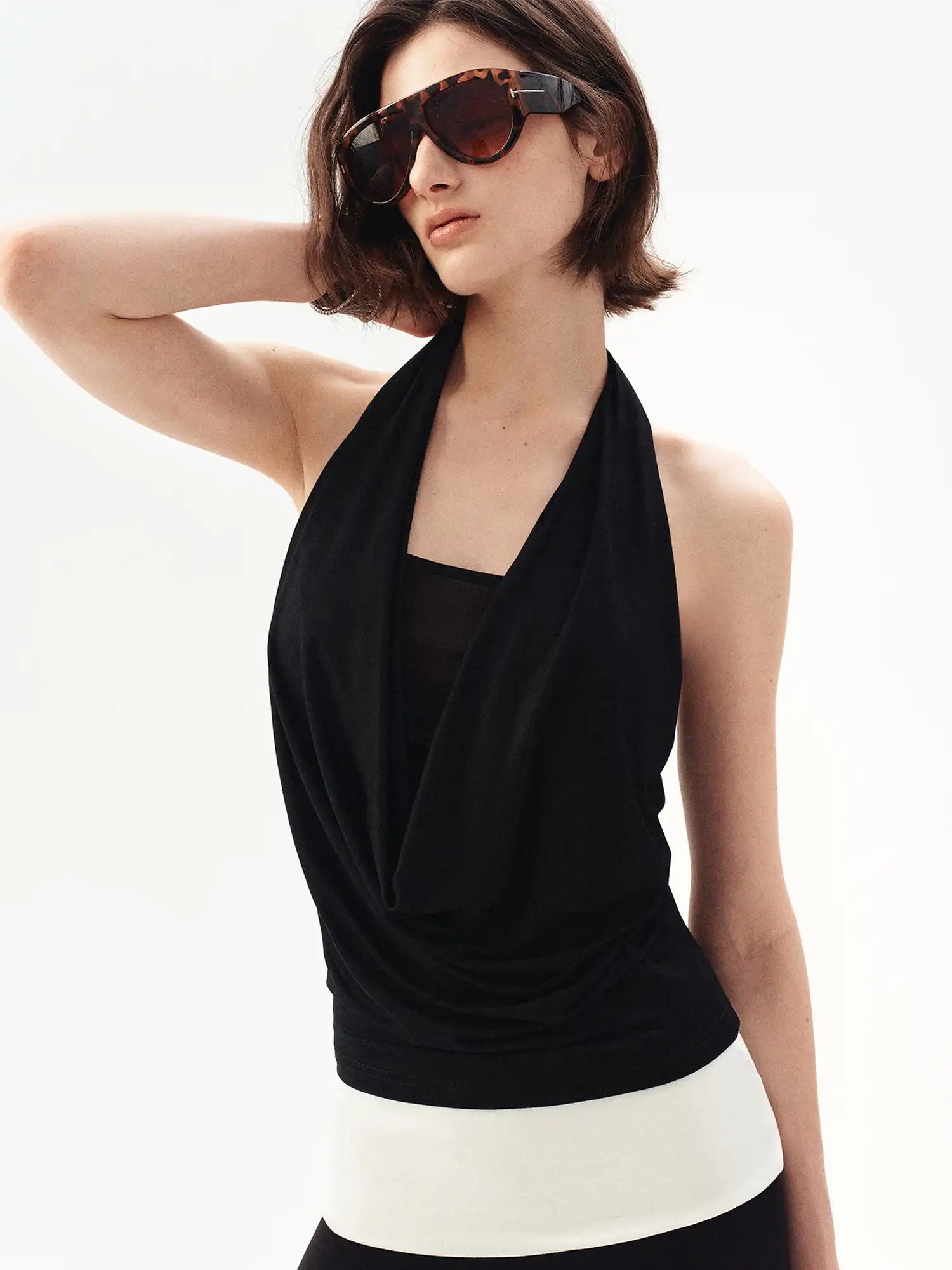 Ayo Lyocell Beaded Cowl Neck Halter Top | Canton Collective