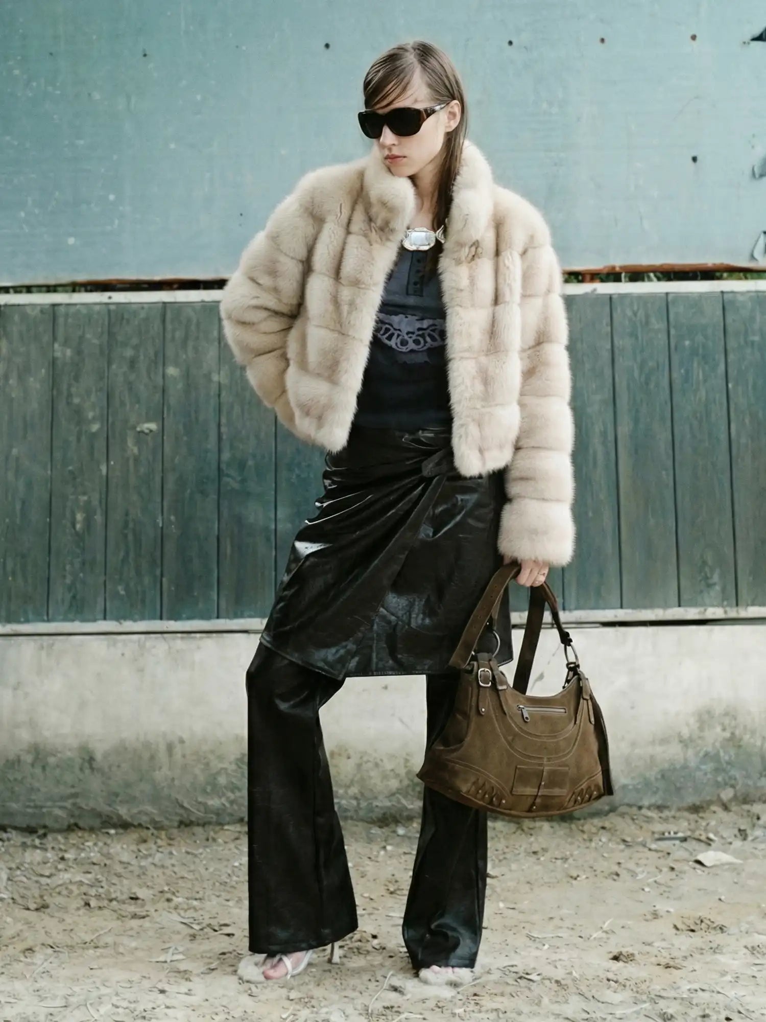 2th Desire Metal Buckle Stand Collar Fur Coat | Canton Collective