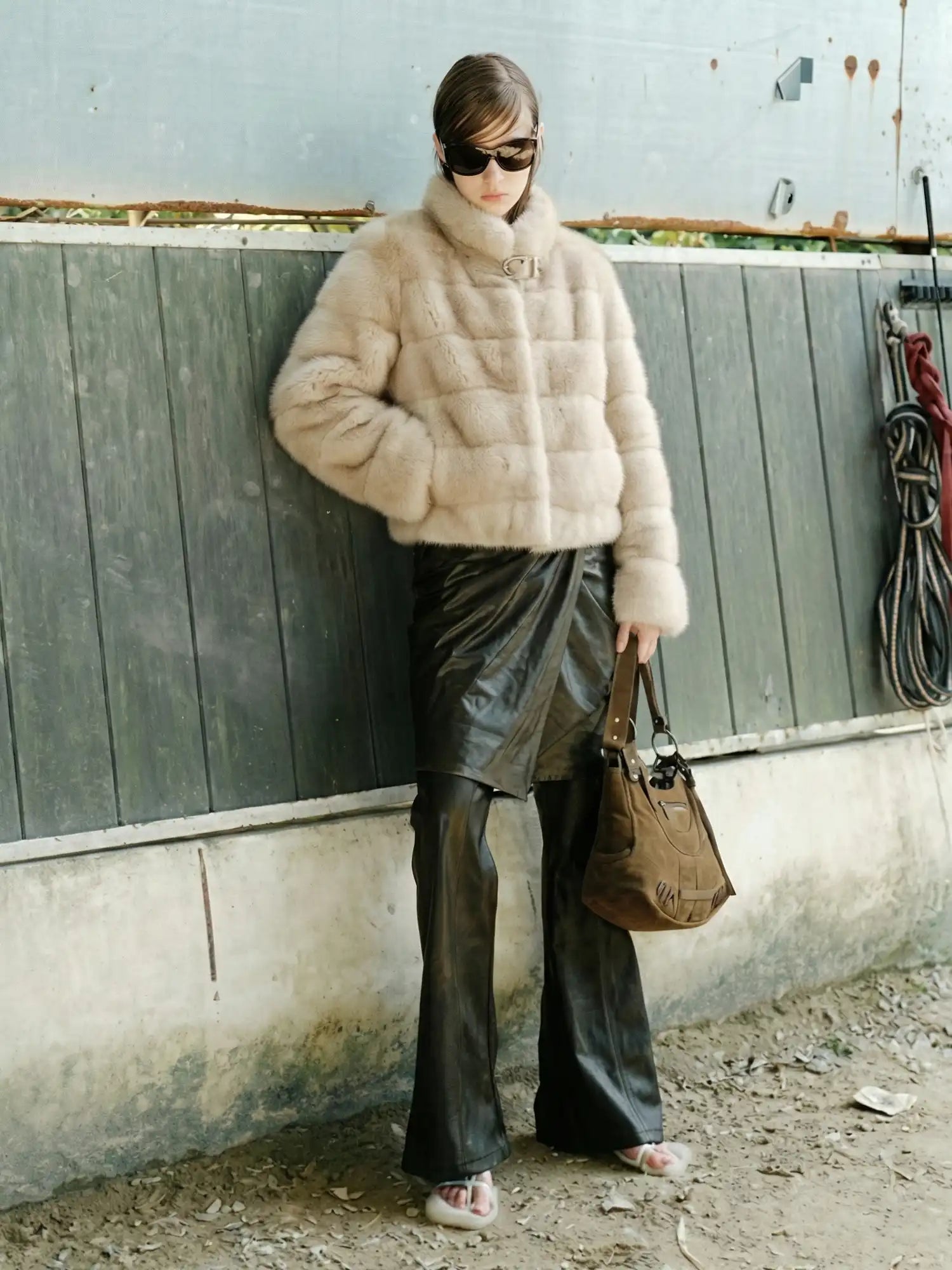 2th Desire Metal Buckle Stand Collar Fur Coat | Canton Collective