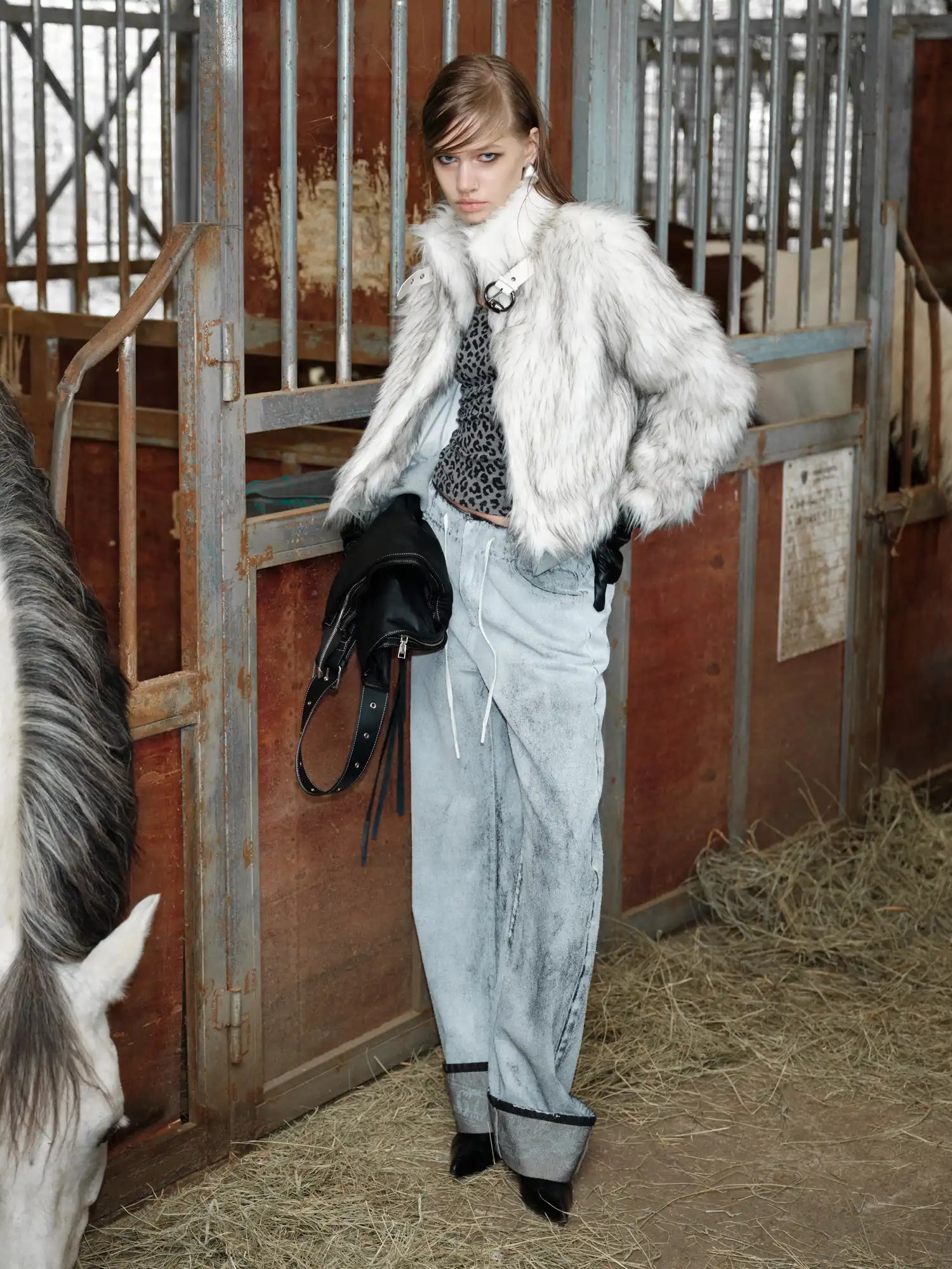 2th Desire Metal Buckle Stand Collar Fur Coat | Canton Collective