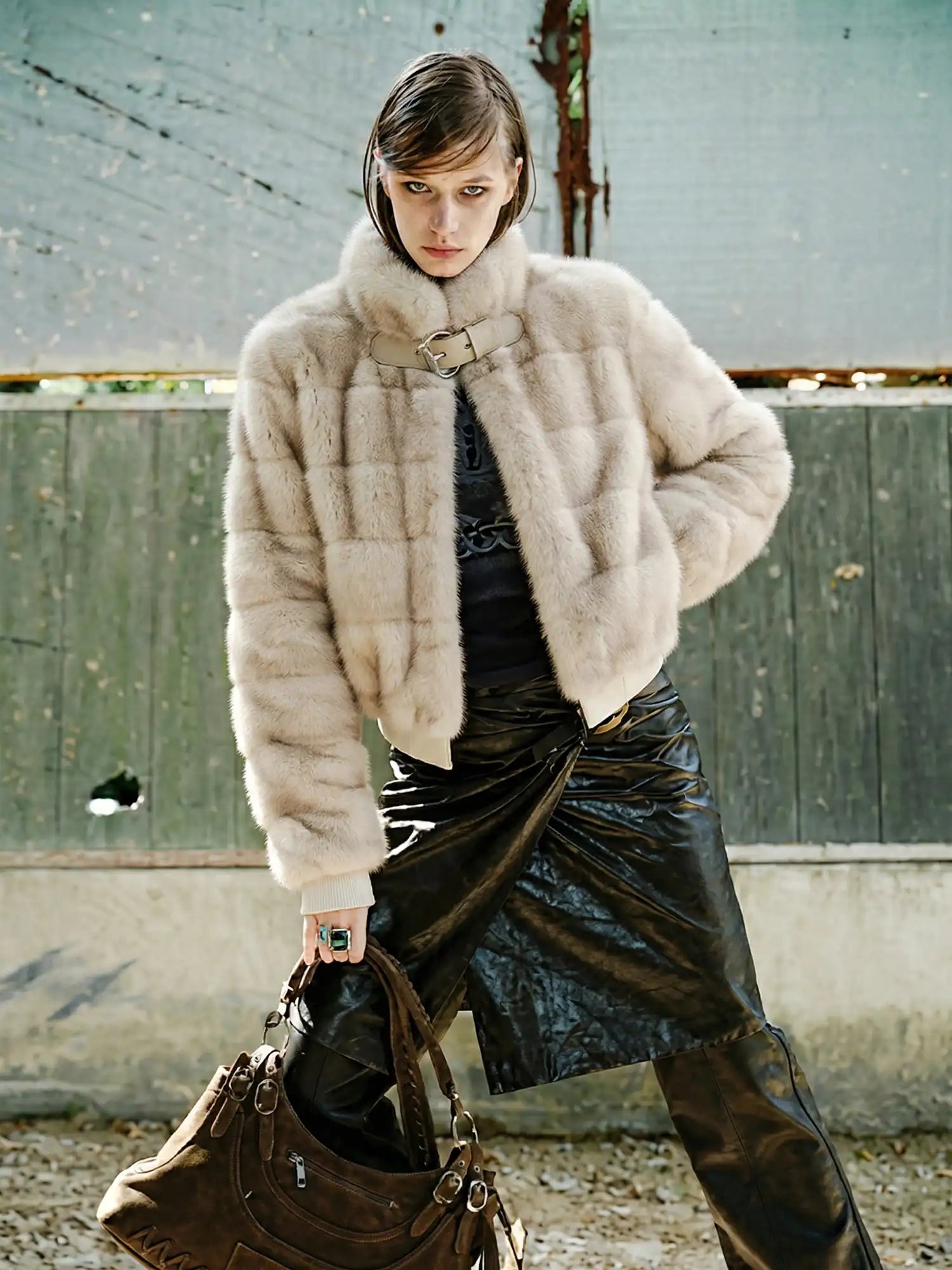 2th Desire Metal Buckle Stand Collar Fur Coat | Canton Collective
