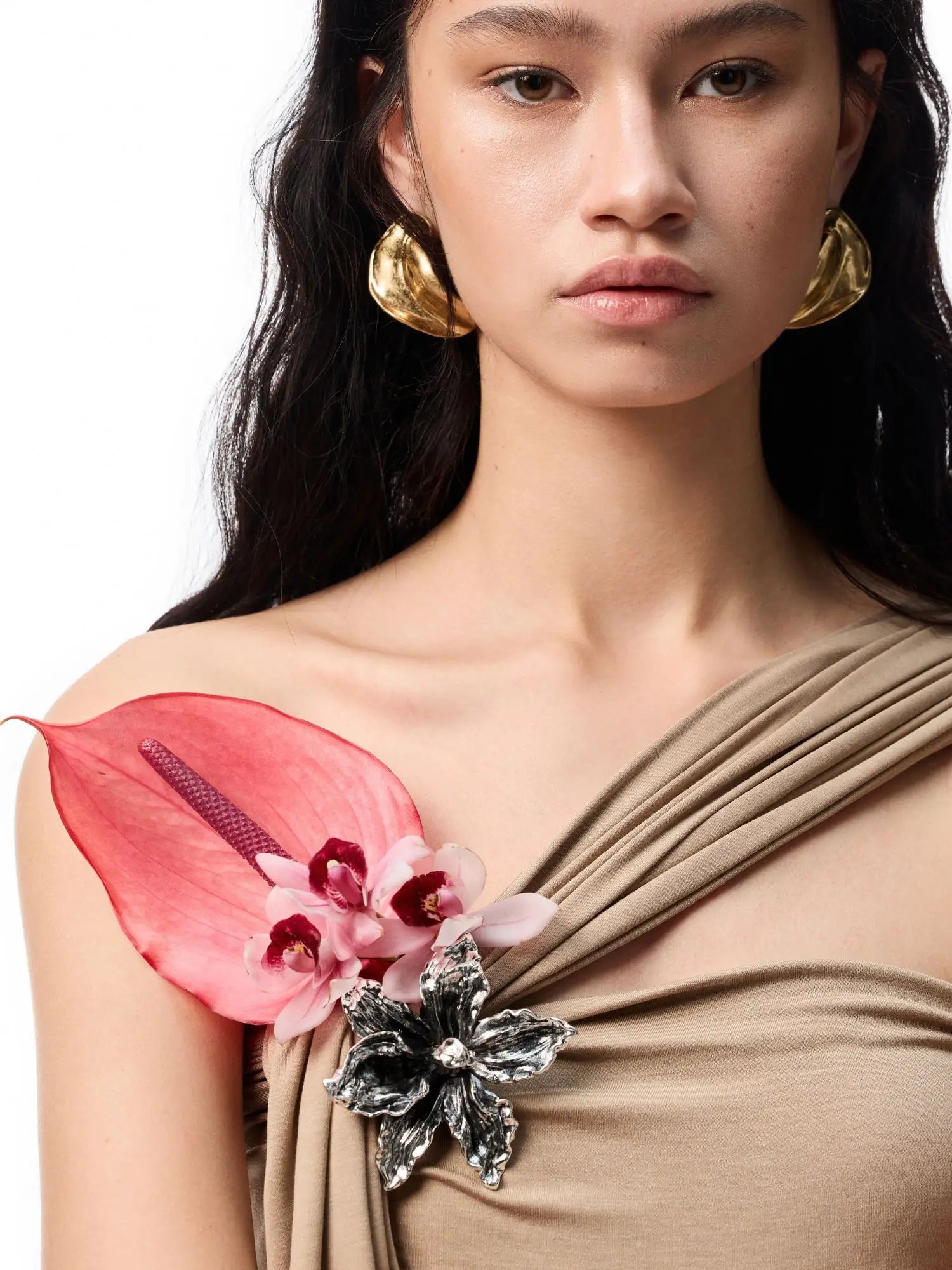 1Jinn Studio Metal Flower Pleated Strapless Mini Dress | Canton Collective