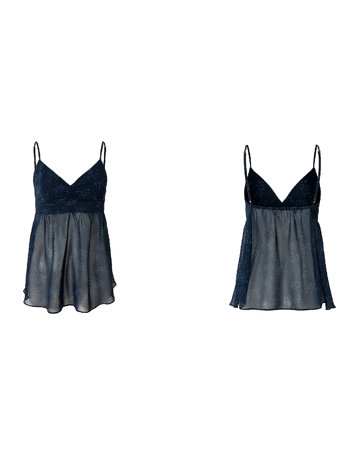 CantonCollective Design Midnight Navy Ditsy Floral Sheer Babydoll Top | Canton Collective