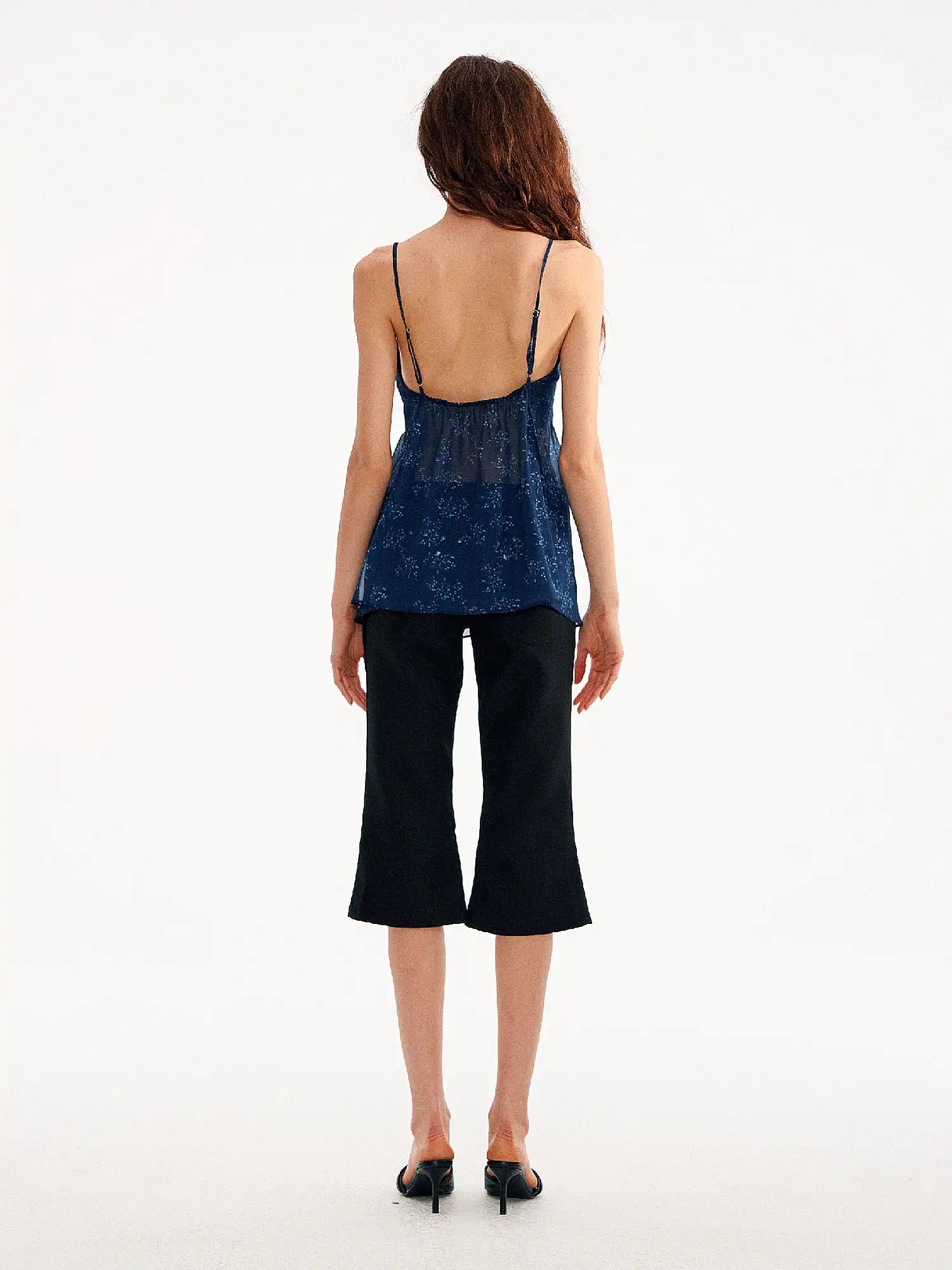 CantonCollective Design Midnight Navy Ditsy Floral Sheer Babydoll Top | Canton Collective