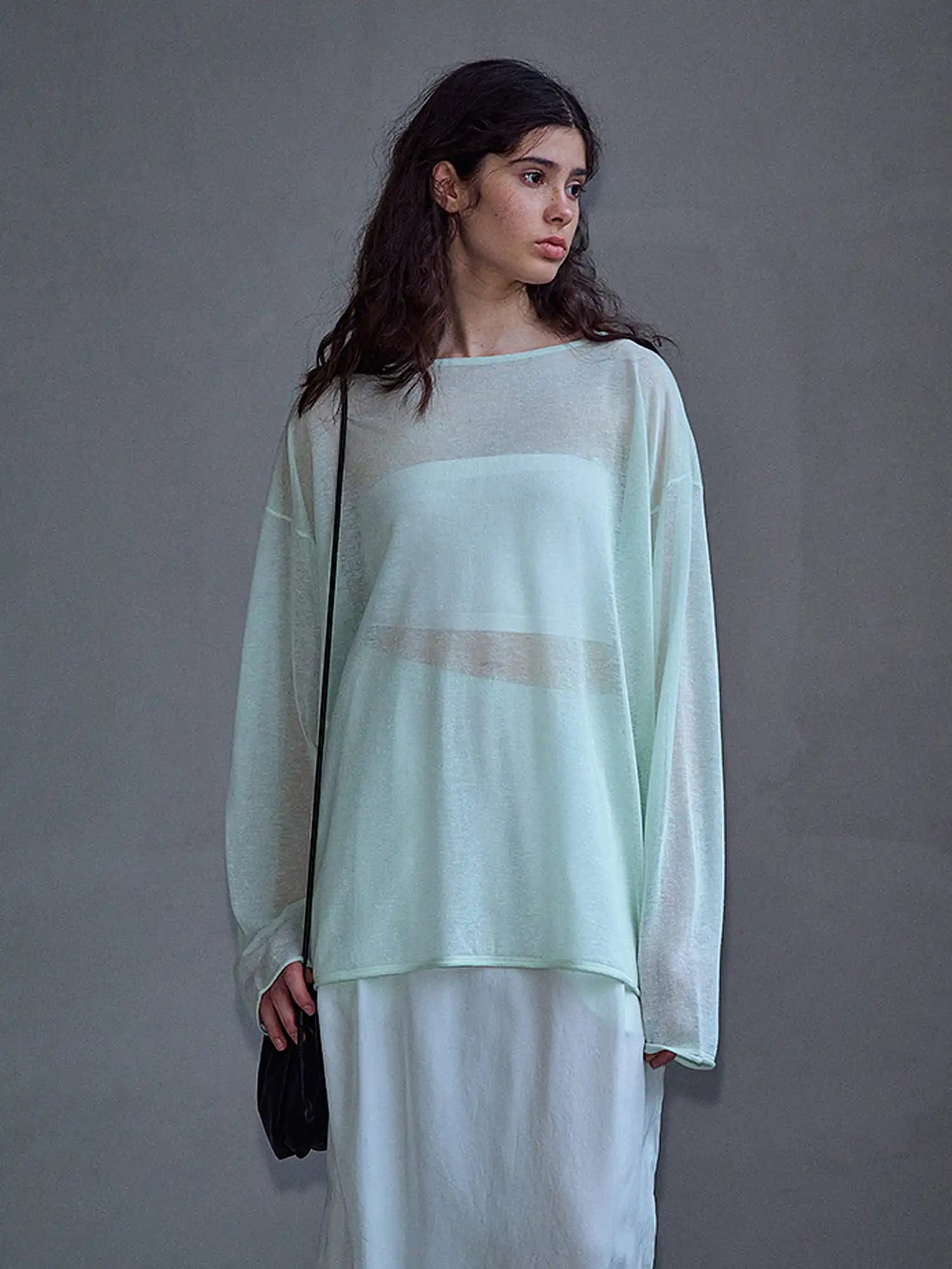 CantonCollective Design Mint Green Sheer Knit Tunic Top | Canton Collective