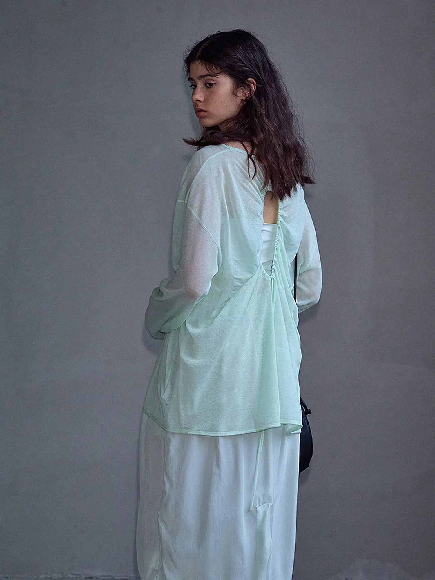 CantonCollective Design Mint Green Sheer Knit Tunic Top | Canton Collective