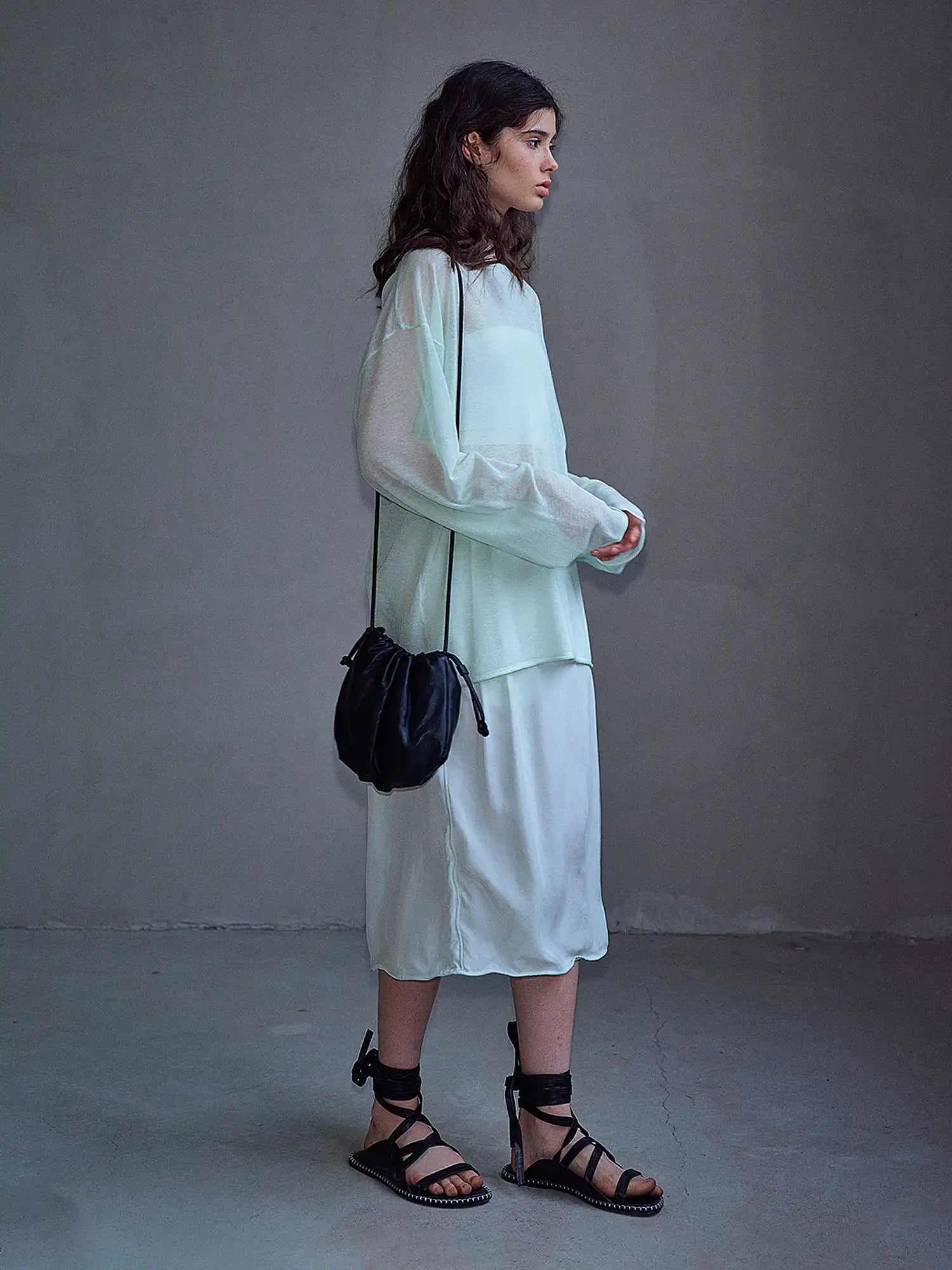 CantonCollective Design Mint Green Sheer Knit Tunic Top | Canton Collective