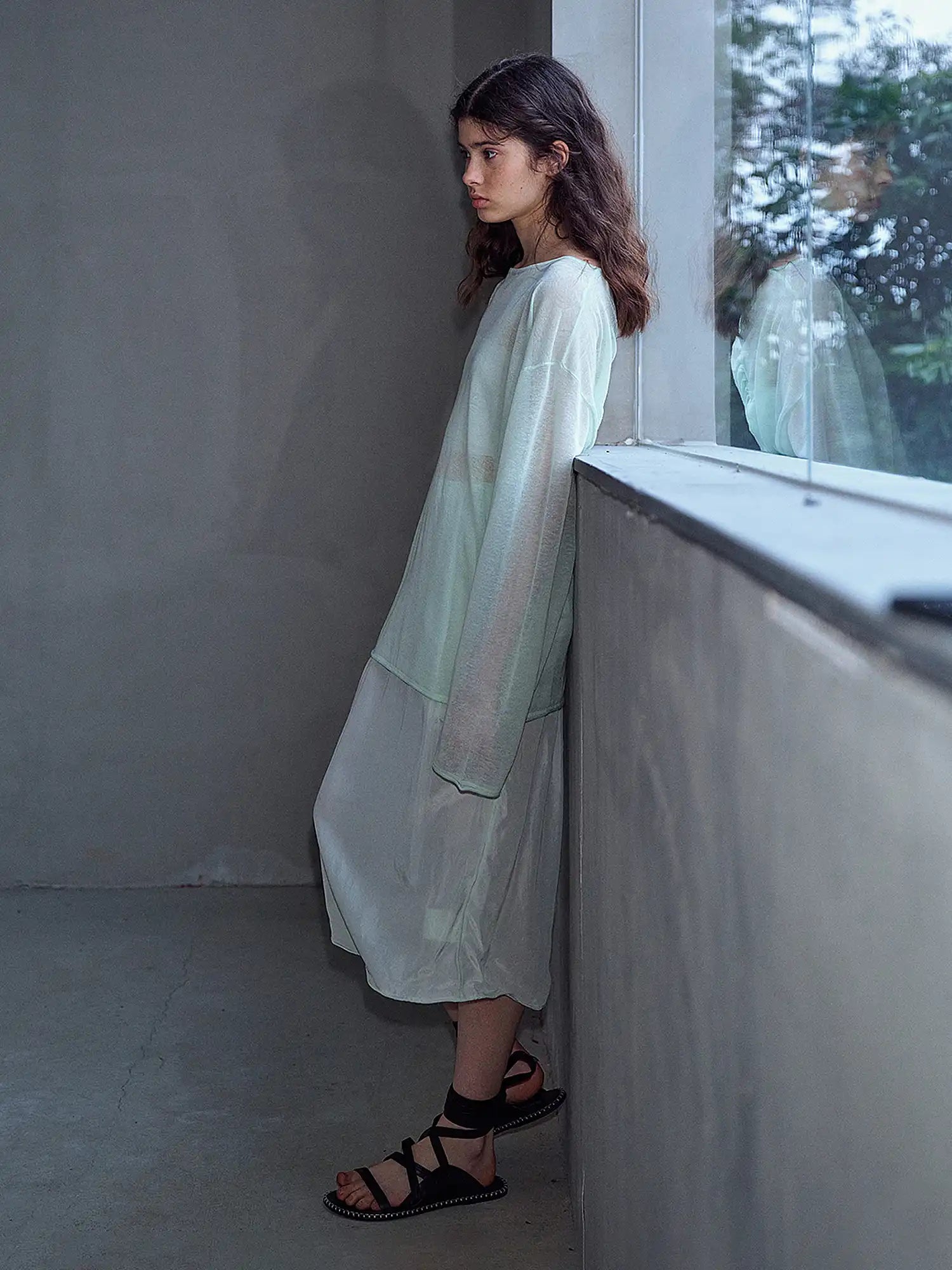CantonCollective Design Mint Green Sheer Knit Tunic Top | Canton Collective