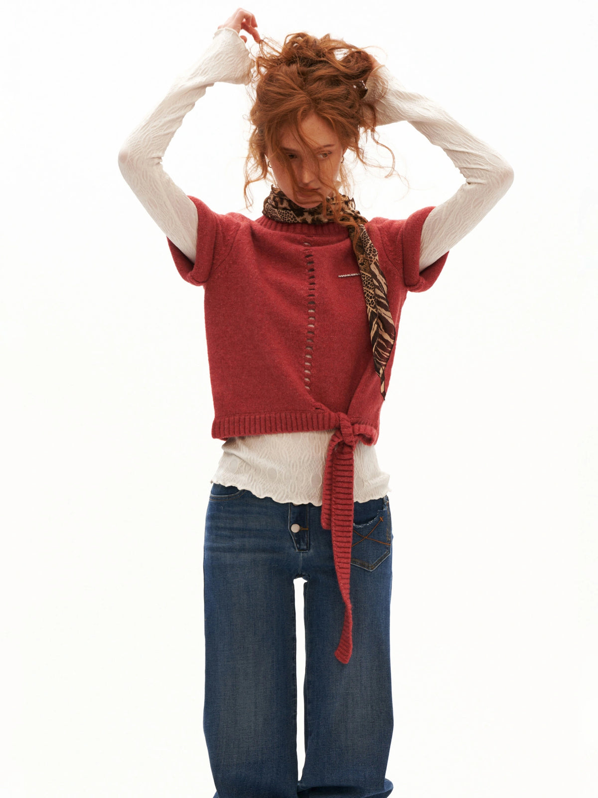 MAMC Mock Neck Pointelle Cropped Sweater Vest | Canton Collective