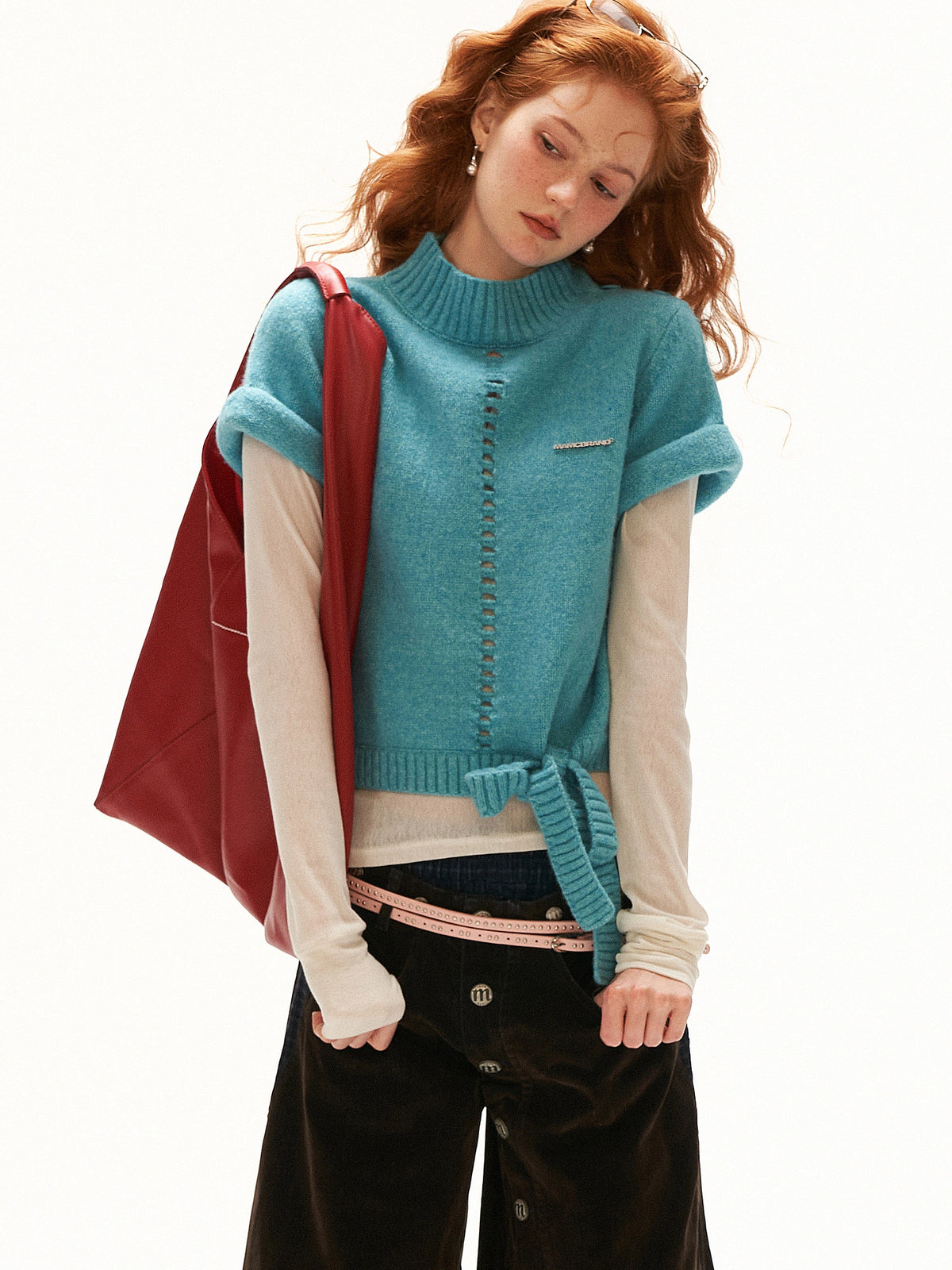MAMC Mock Neck Pointelle Cropped Sweater Vest | Canton Collective