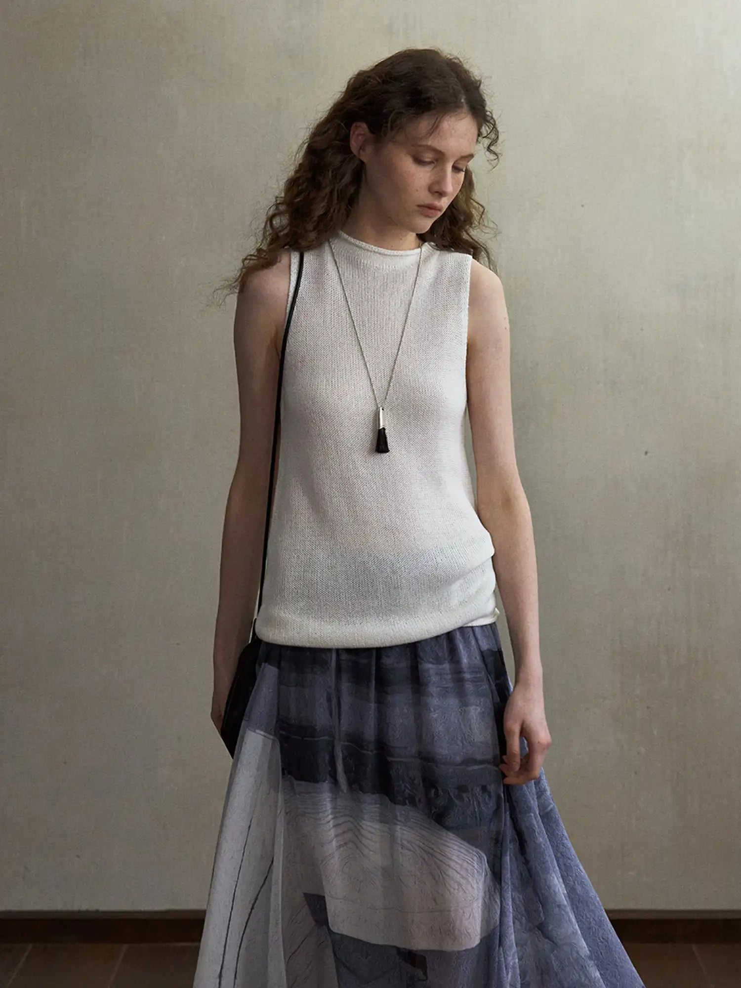 CantonCollective Design Mock Neck Sleeveless Knit Tank Top with Rolled Hem | Canton Collective