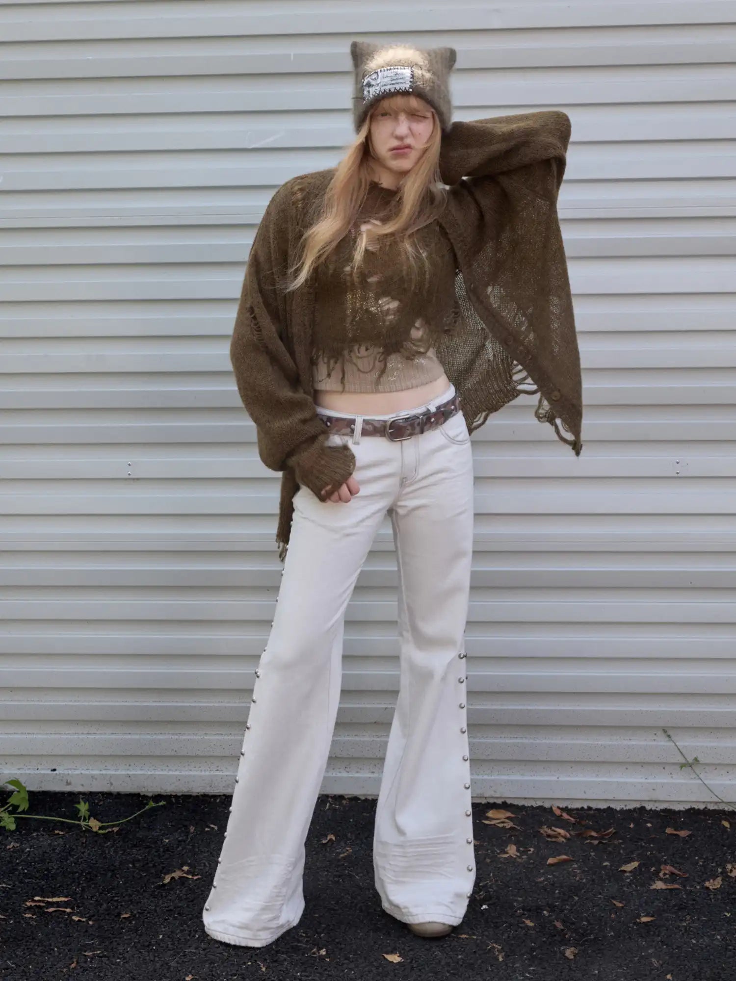 1Jinn Studio Mohair Star-Patterned Ripped Cardigan | Canton Collective