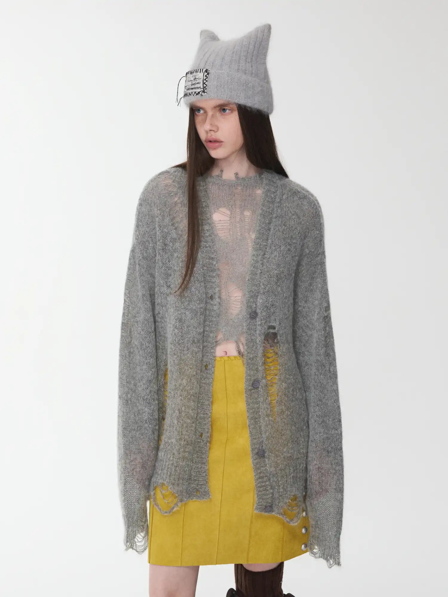 1Jinn Studio Mohair Star-Patterned Ripped Cardigan | Canton Collective