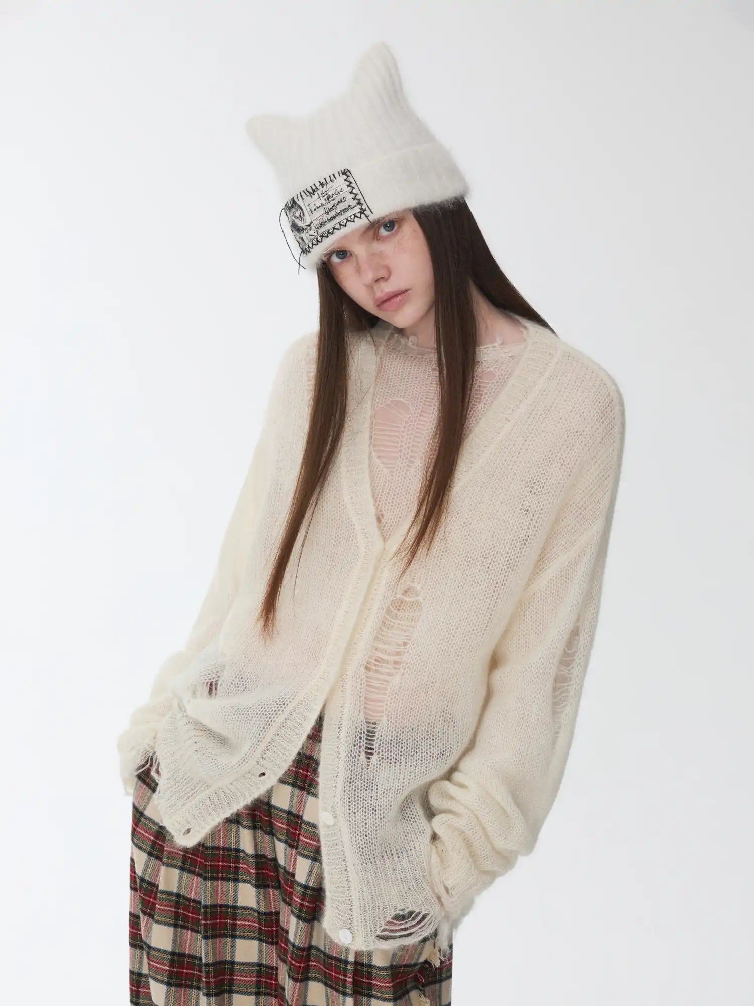 1Jinn Studio Mohair Star-Patterned Ripped Cardigan | Canton Collective