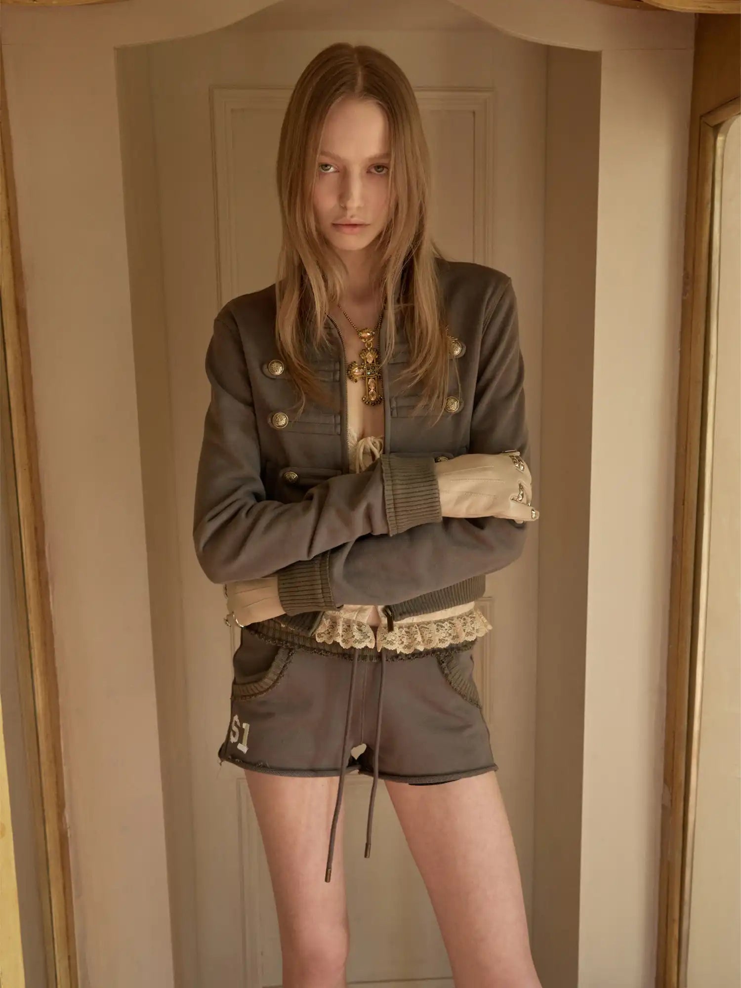 1Jinn Studio Napoleon Double Breasted Cropped Fitted Zip Hoodie | Canton Collective