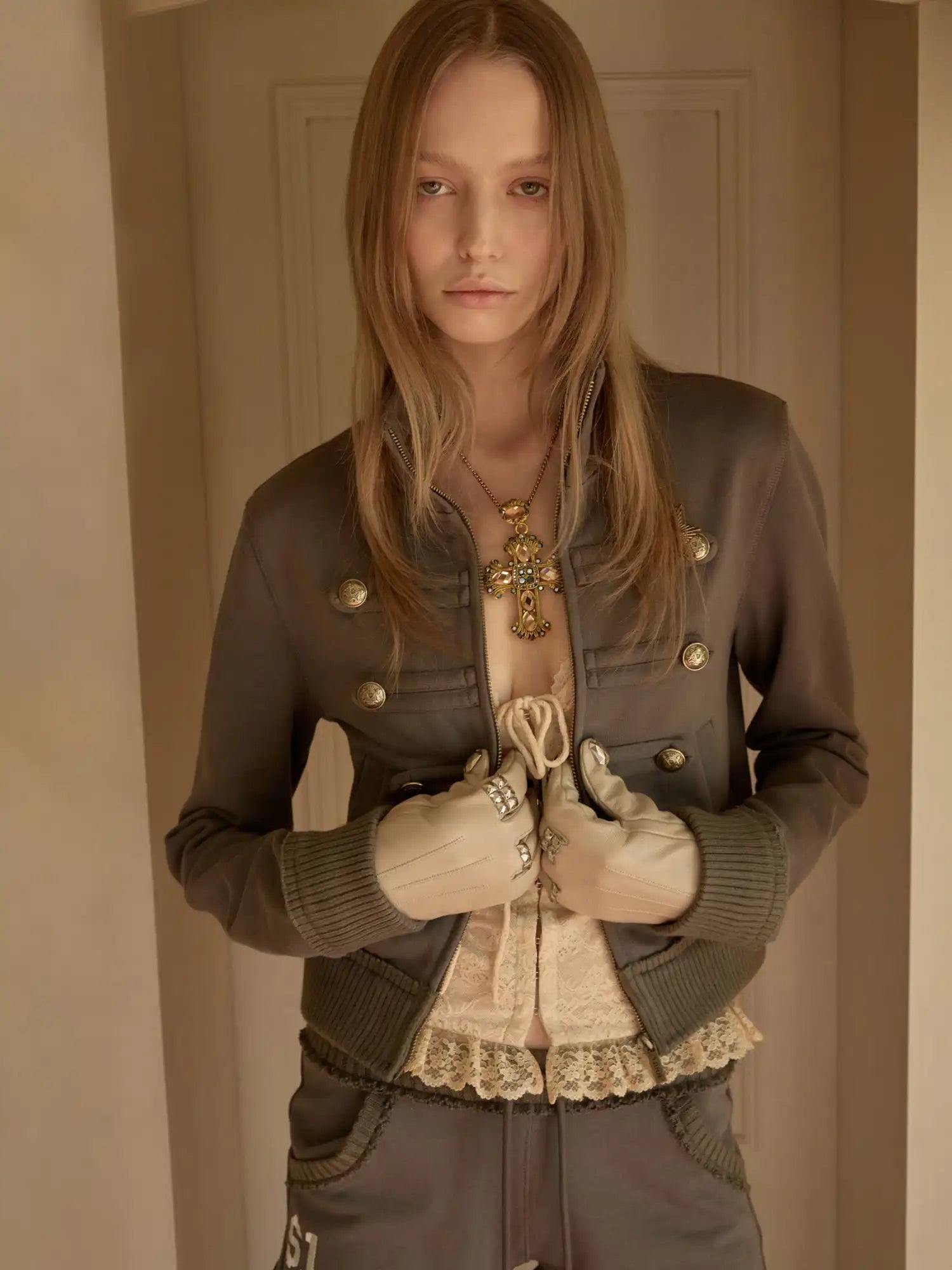 1Jinn Studio Napoleon Double Breasted Cropped Fitted Zip Hoodie | Canton Collective