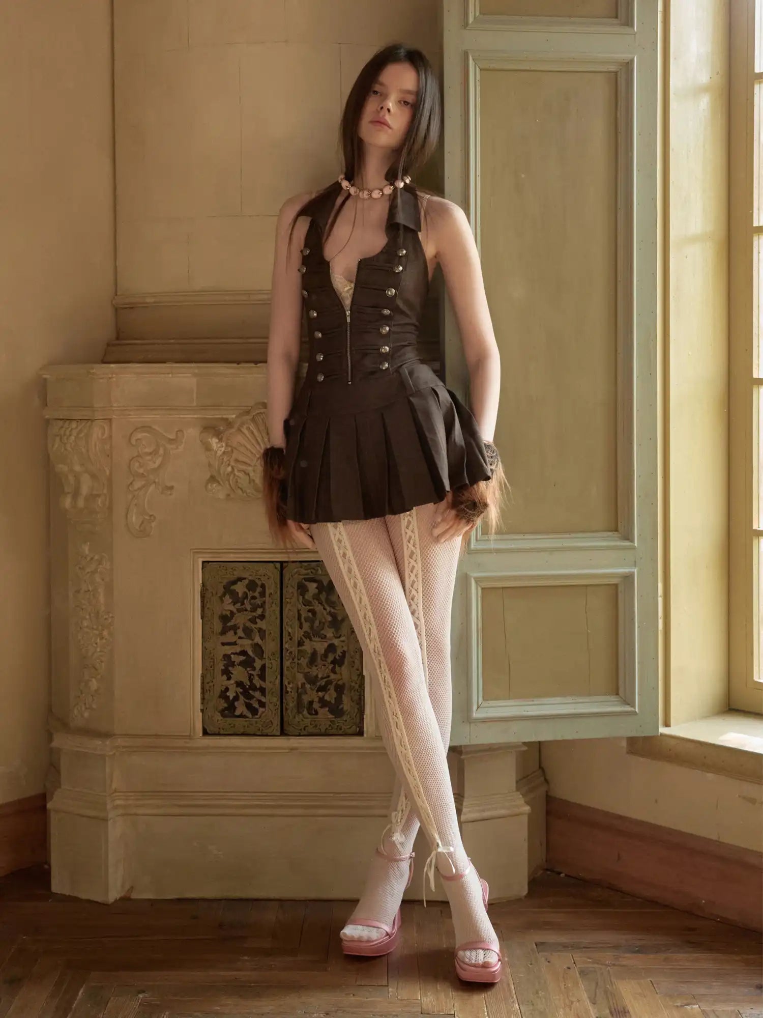 1Jinn Studio Napoleon Double Breasted Halter Vest Pleated Mini Dress | Canton Collective