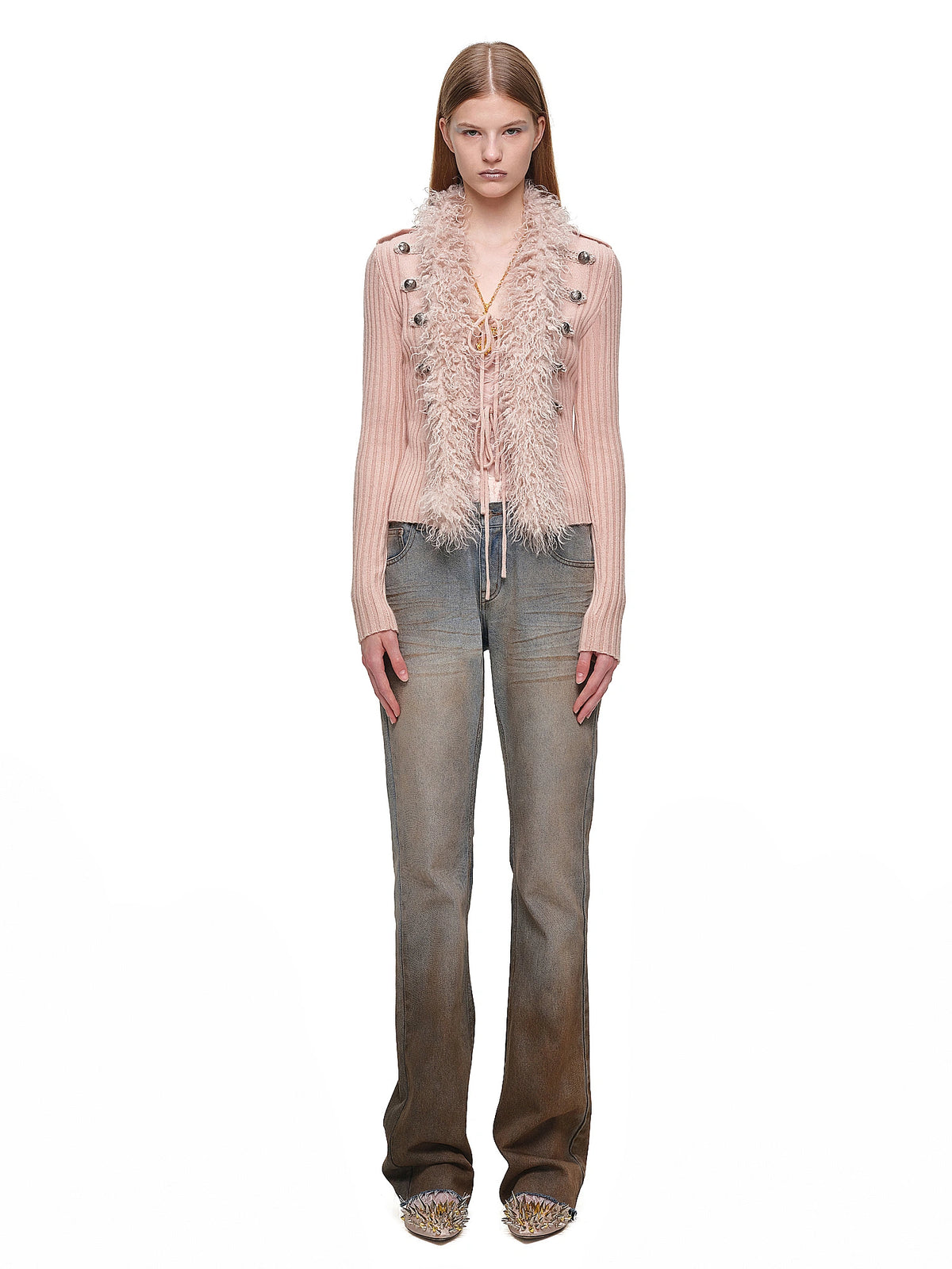 1Jinn Studio Napoleon Fitted Fur Trim Knit Tie Up Cardigan | Canton Collective