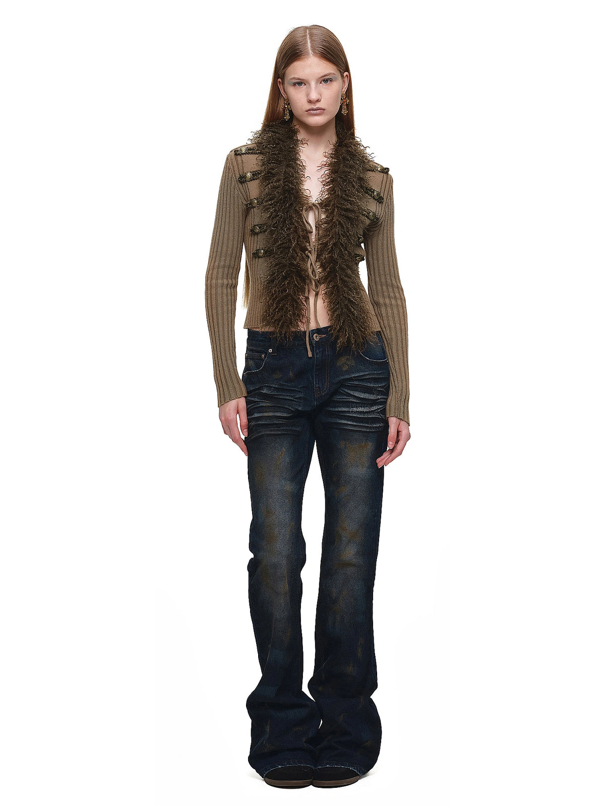 1Jinn Studio Napoleon Fitted Fur Trim Knit Tie Up Cardigan | Canton Collective