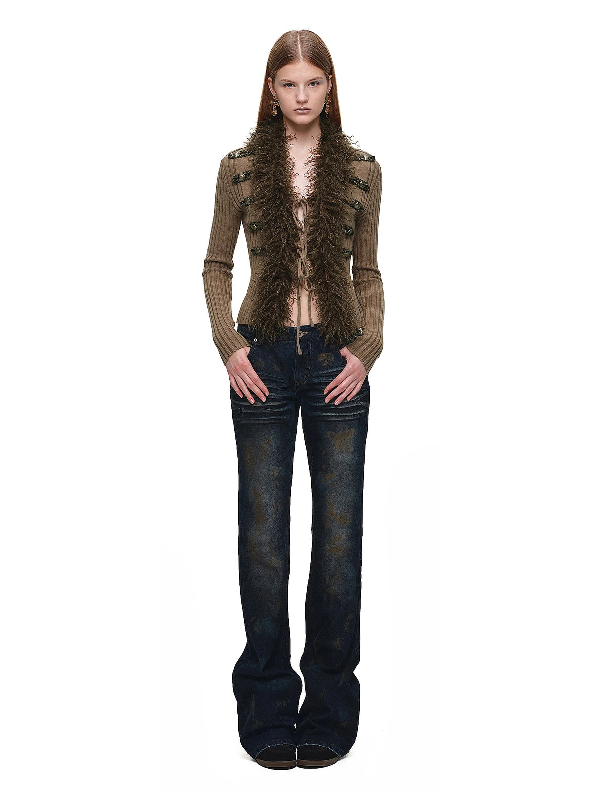 1Jinn Studio Napoleon Fitted Fur Trim Knit Tie Up Cardigan | Canton Collective