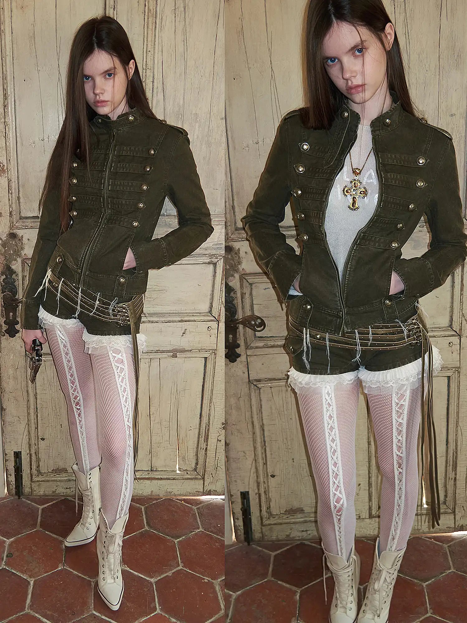 Napoleon Jacket Women with Double Breasted Canvas Fitted - Jackets