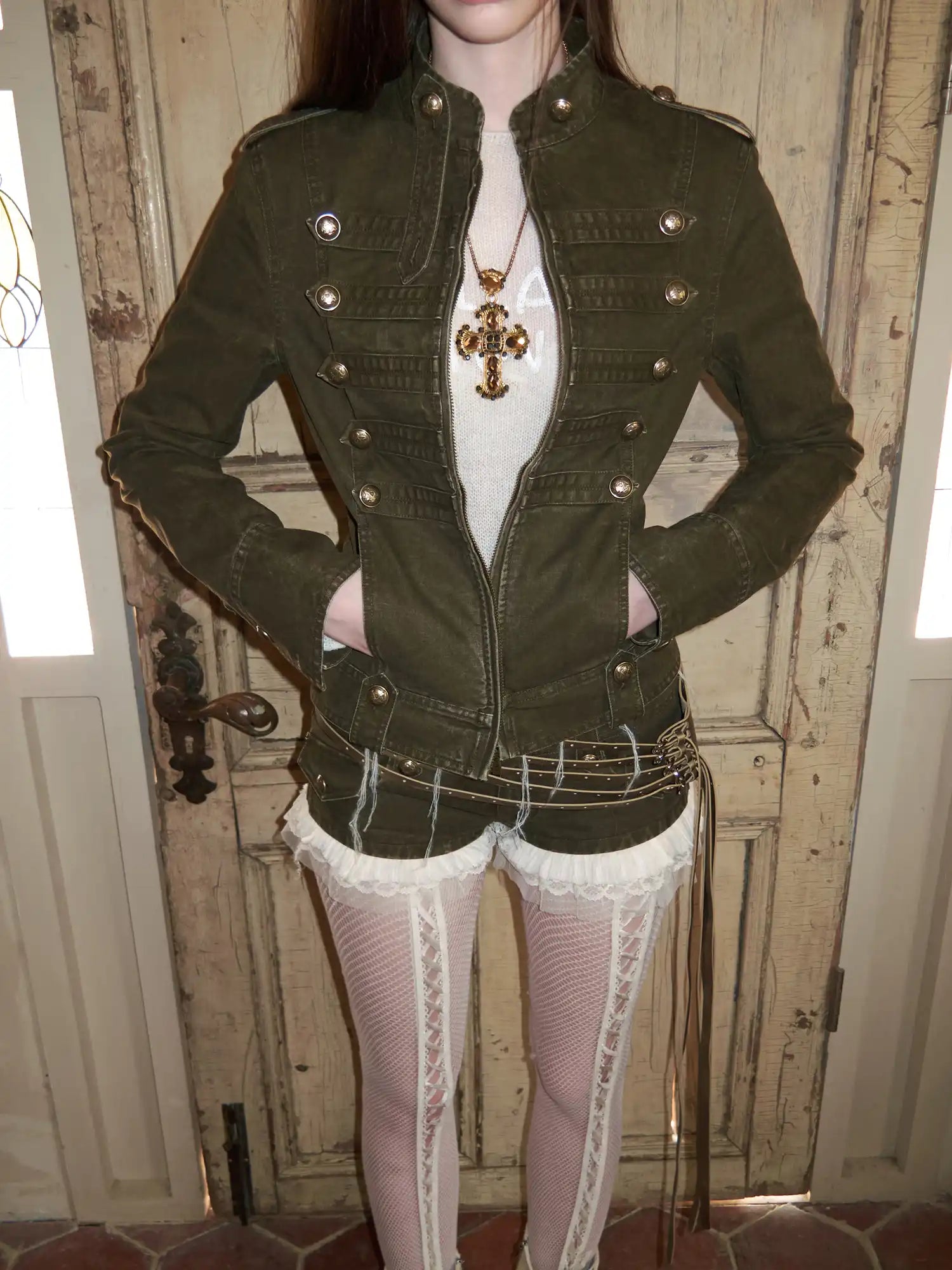 Napoleon Jacket Women with Double Breasted Canvas Fitted - Jackets
